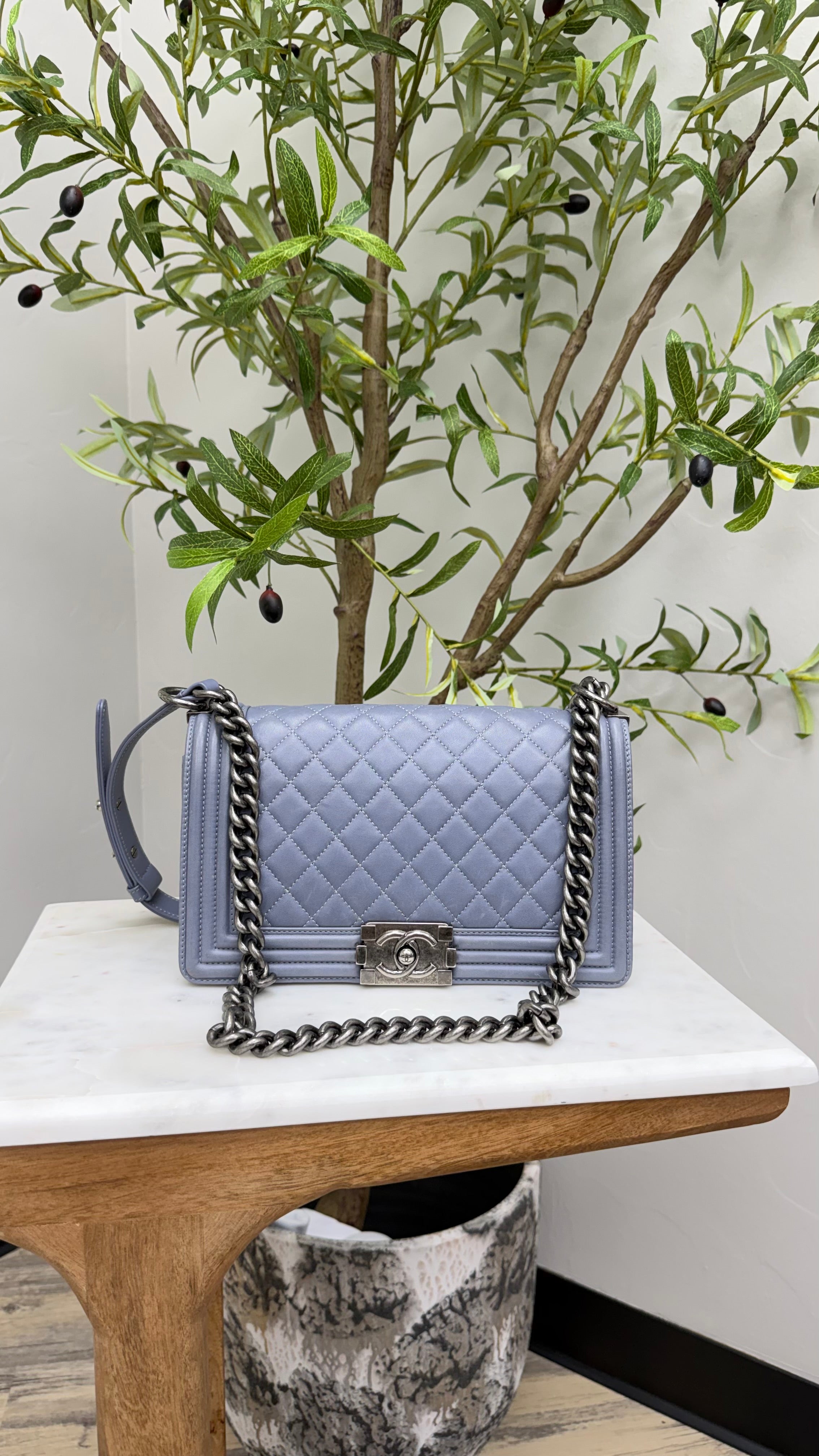 Chanel Gray Quilted Lambskin Medium Boy Bag