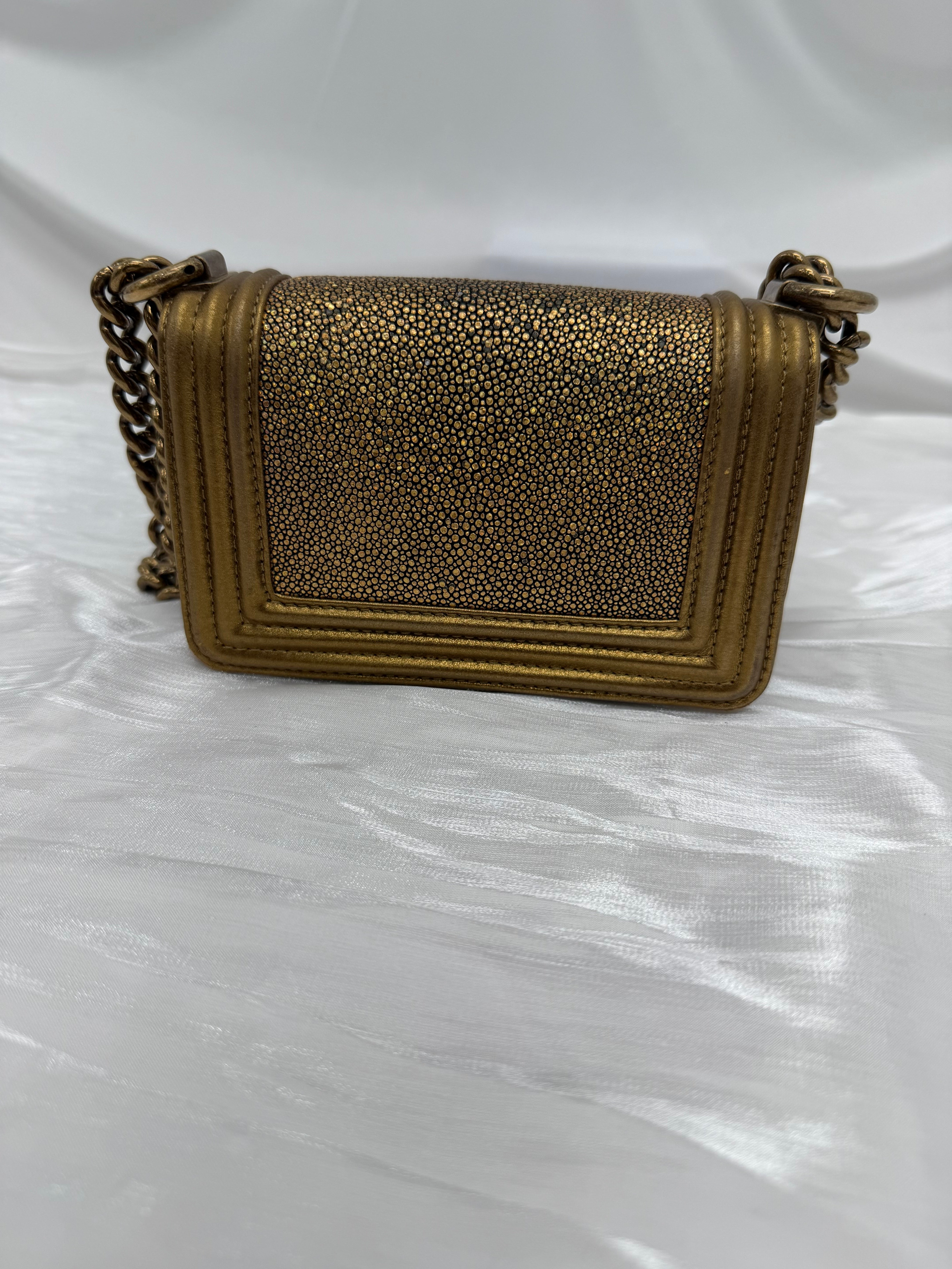Chanel Metallic Gold Galuchat Stingray Mini Boy Flap Bag