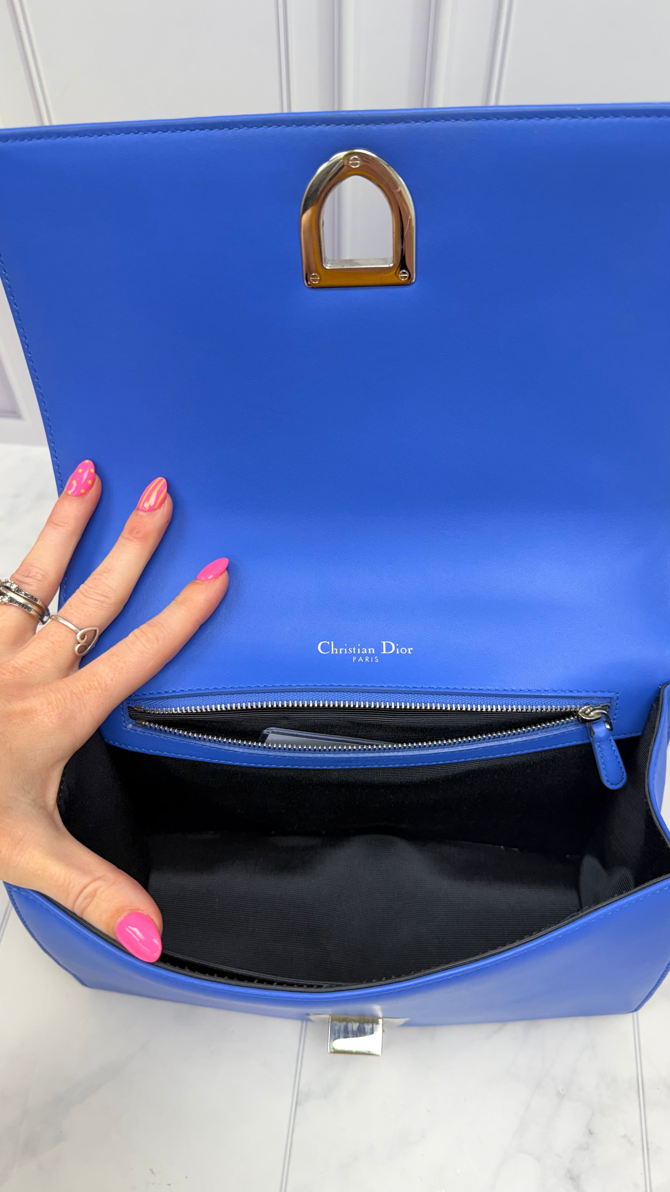 Christian Dior Blue Leather Medium Diorama Shoulder Bag