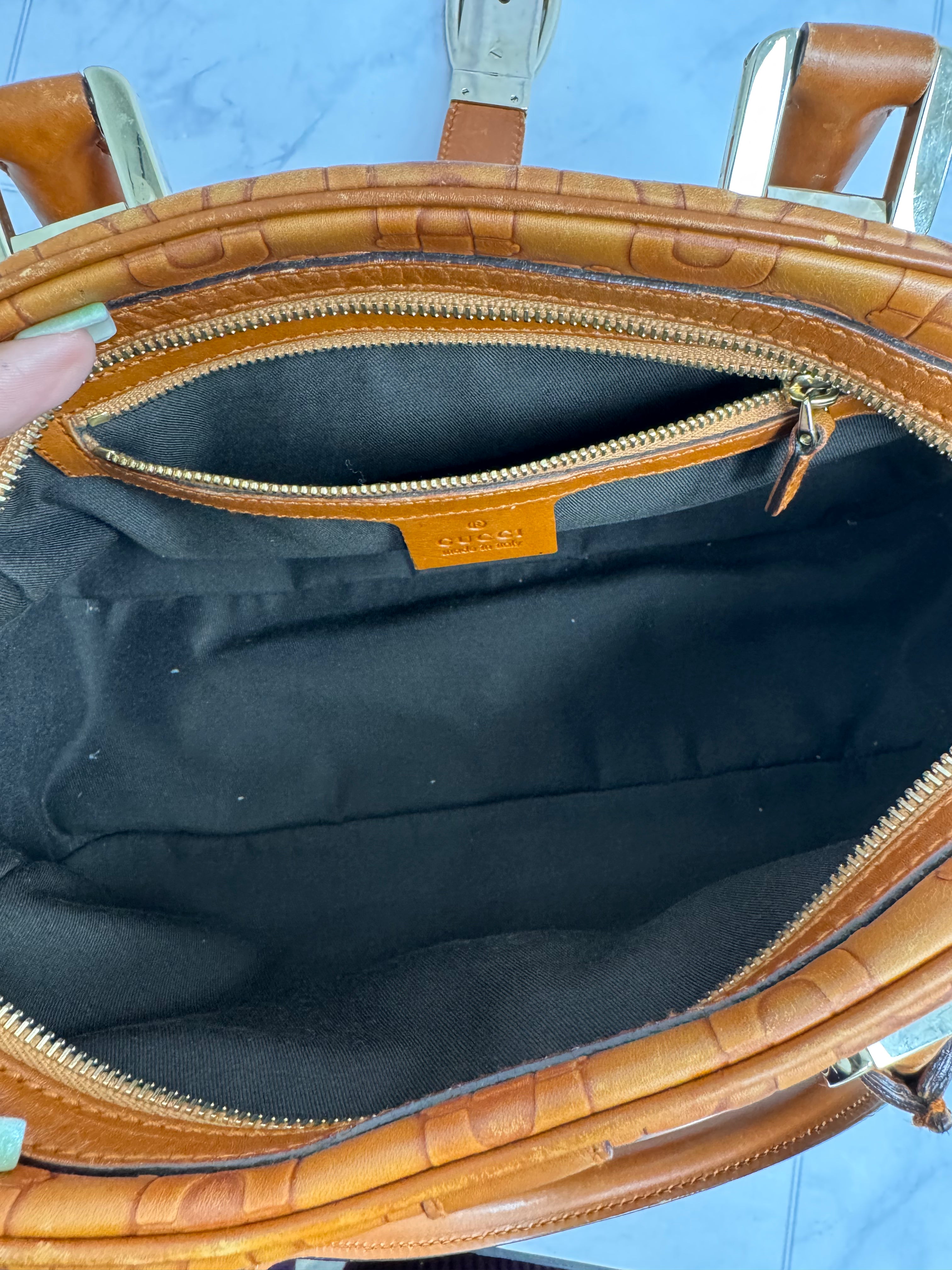 Gucci Tan Horsebit Embossed Leather Shoulder Bag