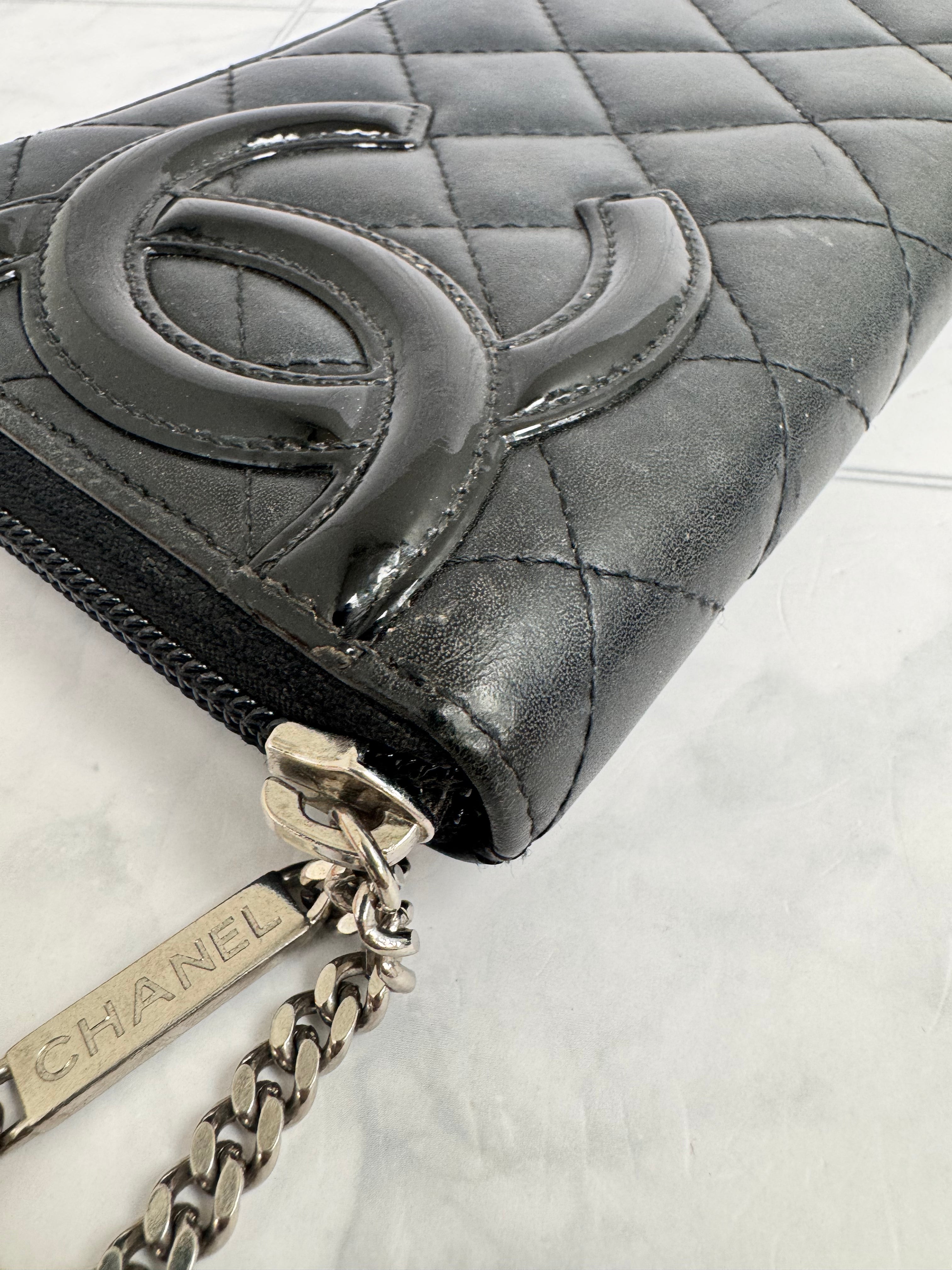 Chanel Black Diamond Quilted Cambon Line Zippy Wallet