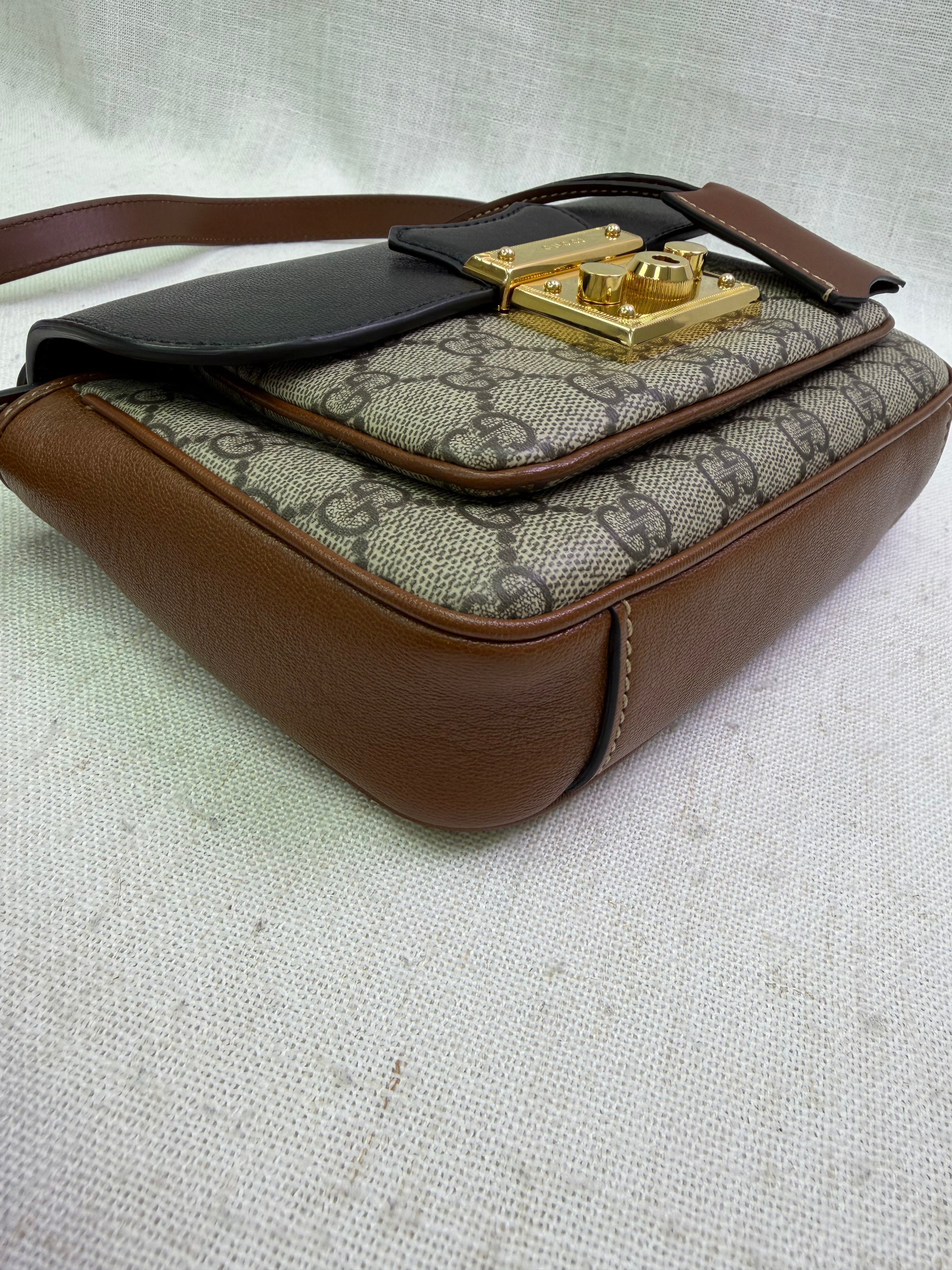 Gucci Tricolor Leather & Supremes Canvas Mini Padlock Flap Pocket Bag