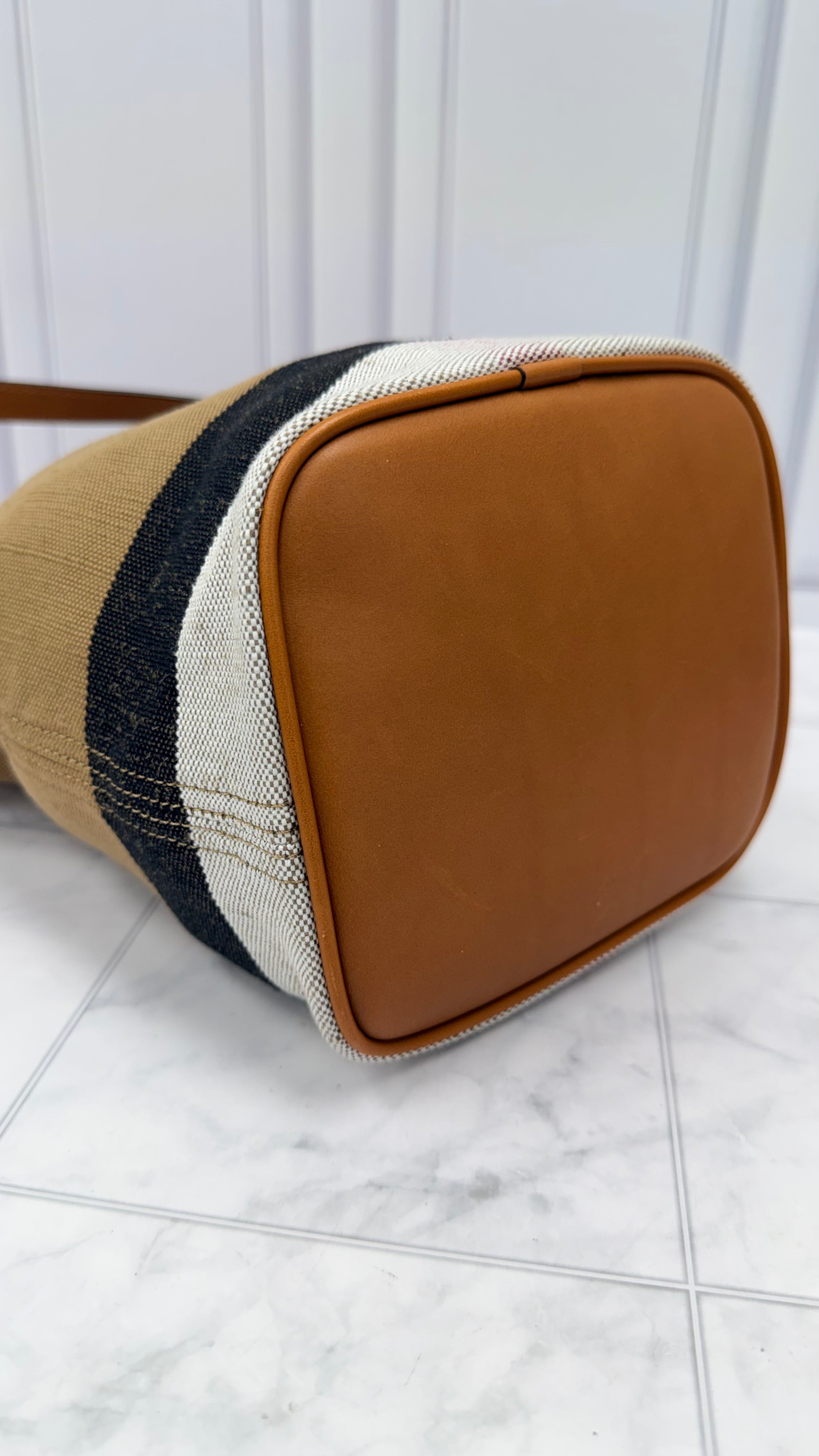 Burberry Beige Mega Check Canvas Bucket Bag & Pouch