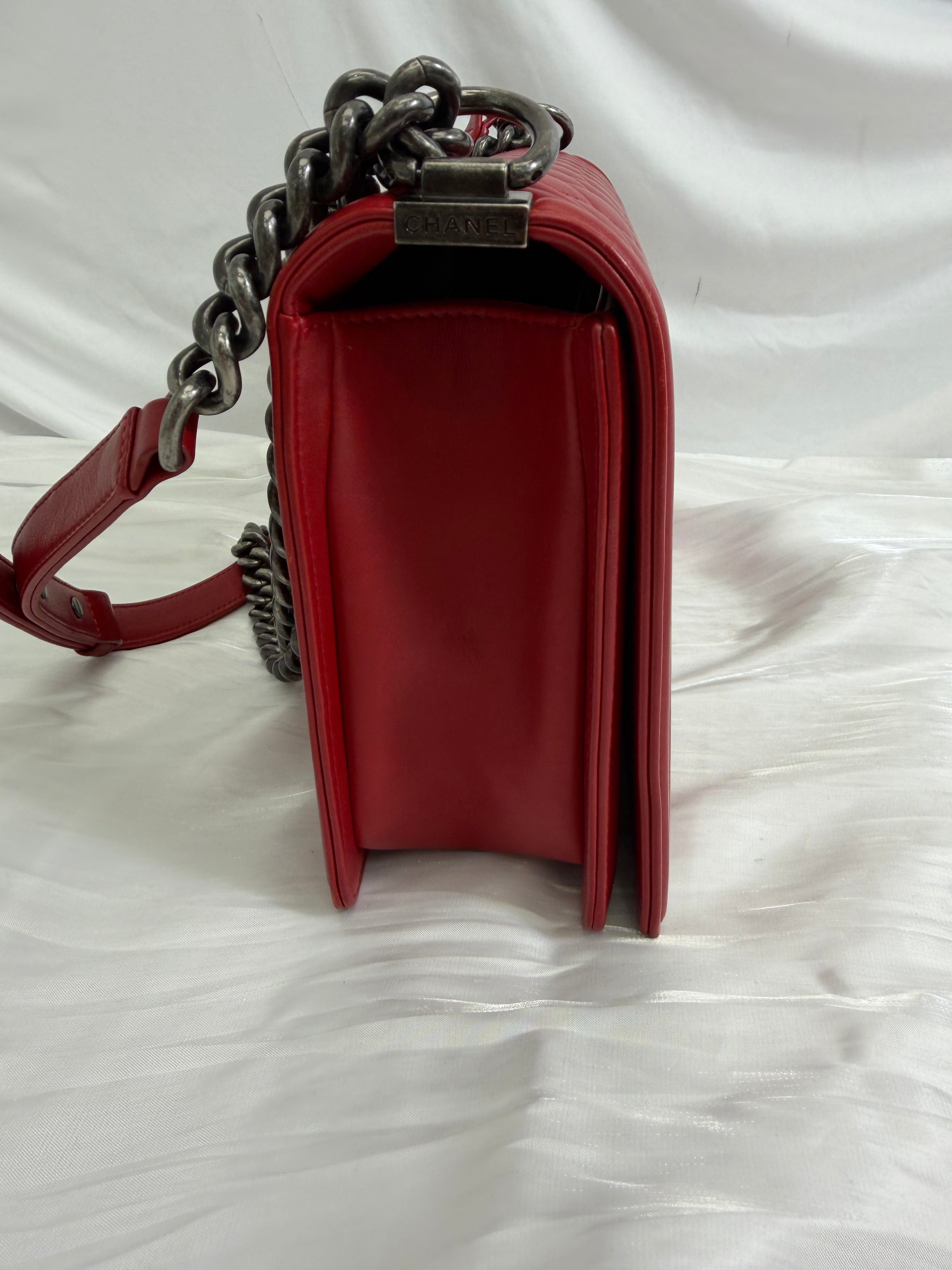 Chanel Red Quilted Calfskin Medium Boy Bag