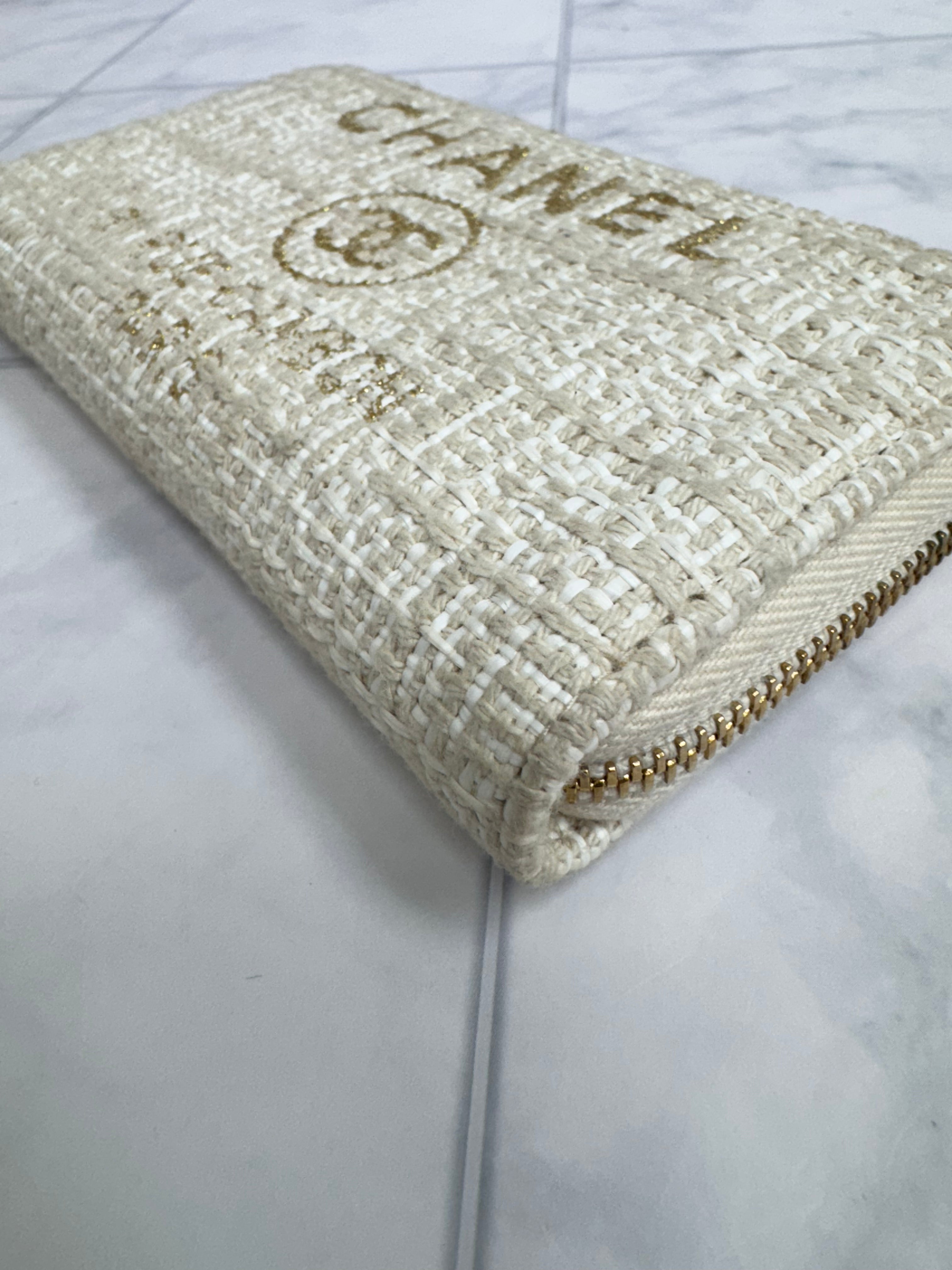 Chanel Beige Tweed Deauville Compact Zippy Wallet