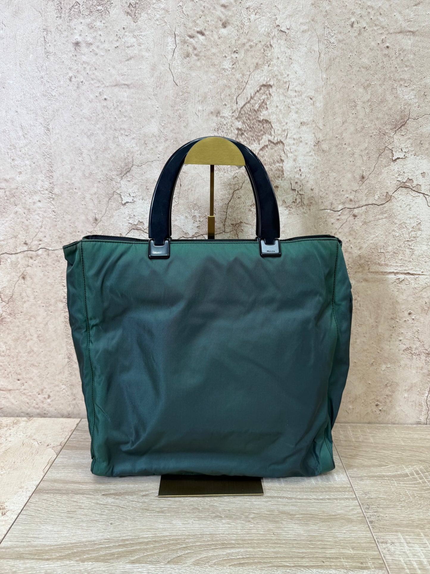 Prada Dark Green Nylon Top Handle Tote Bag