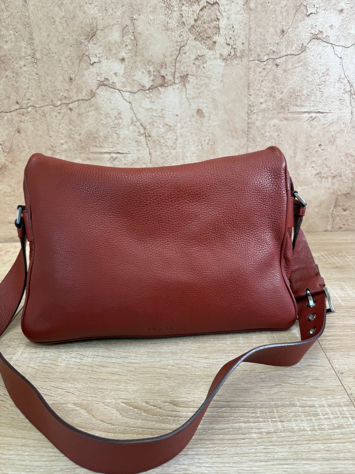 Prada Burgundy Leather Messenger Bag