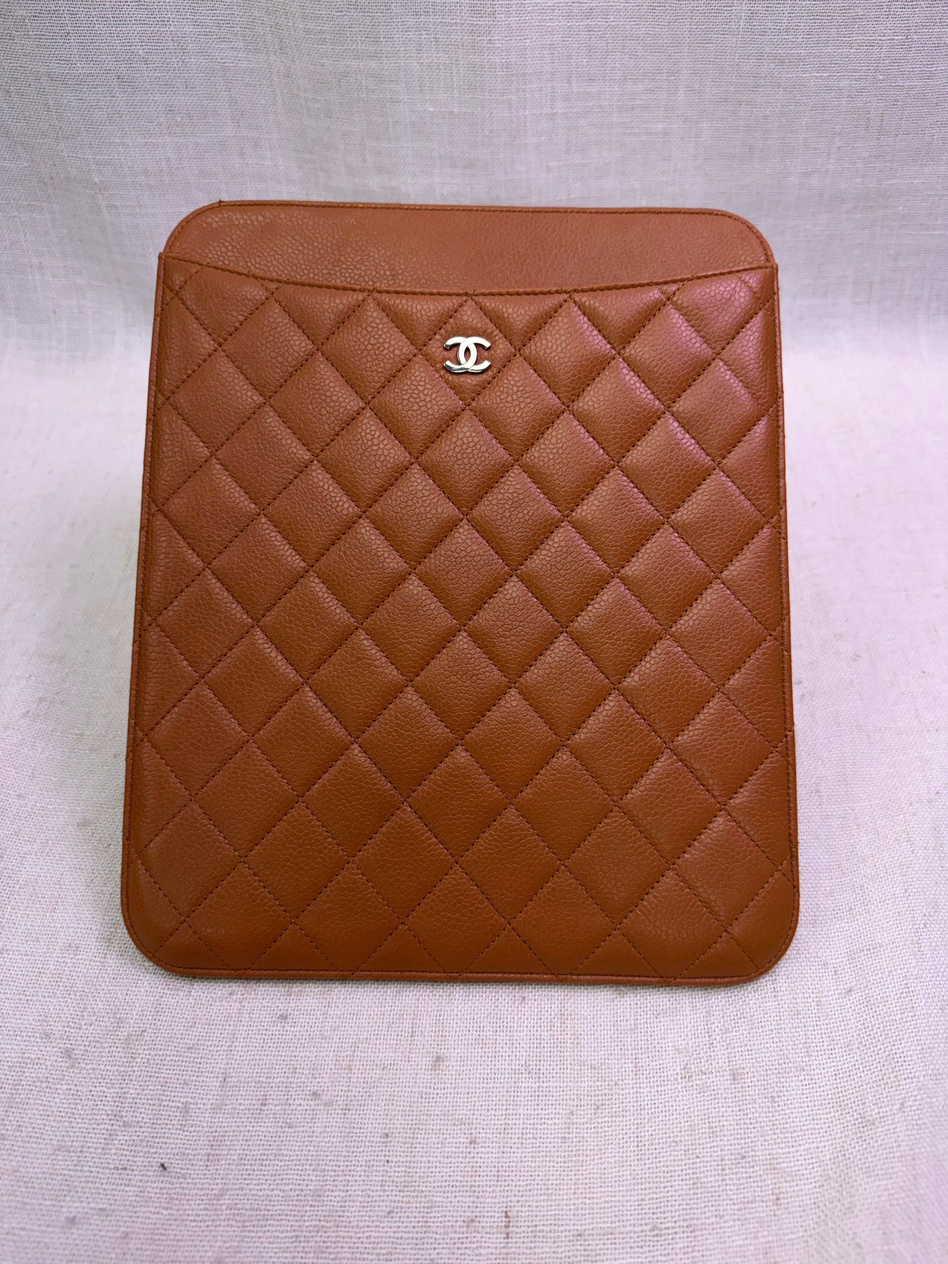 Chanel Brown Quilted Caviar Notebook / Ipad Case