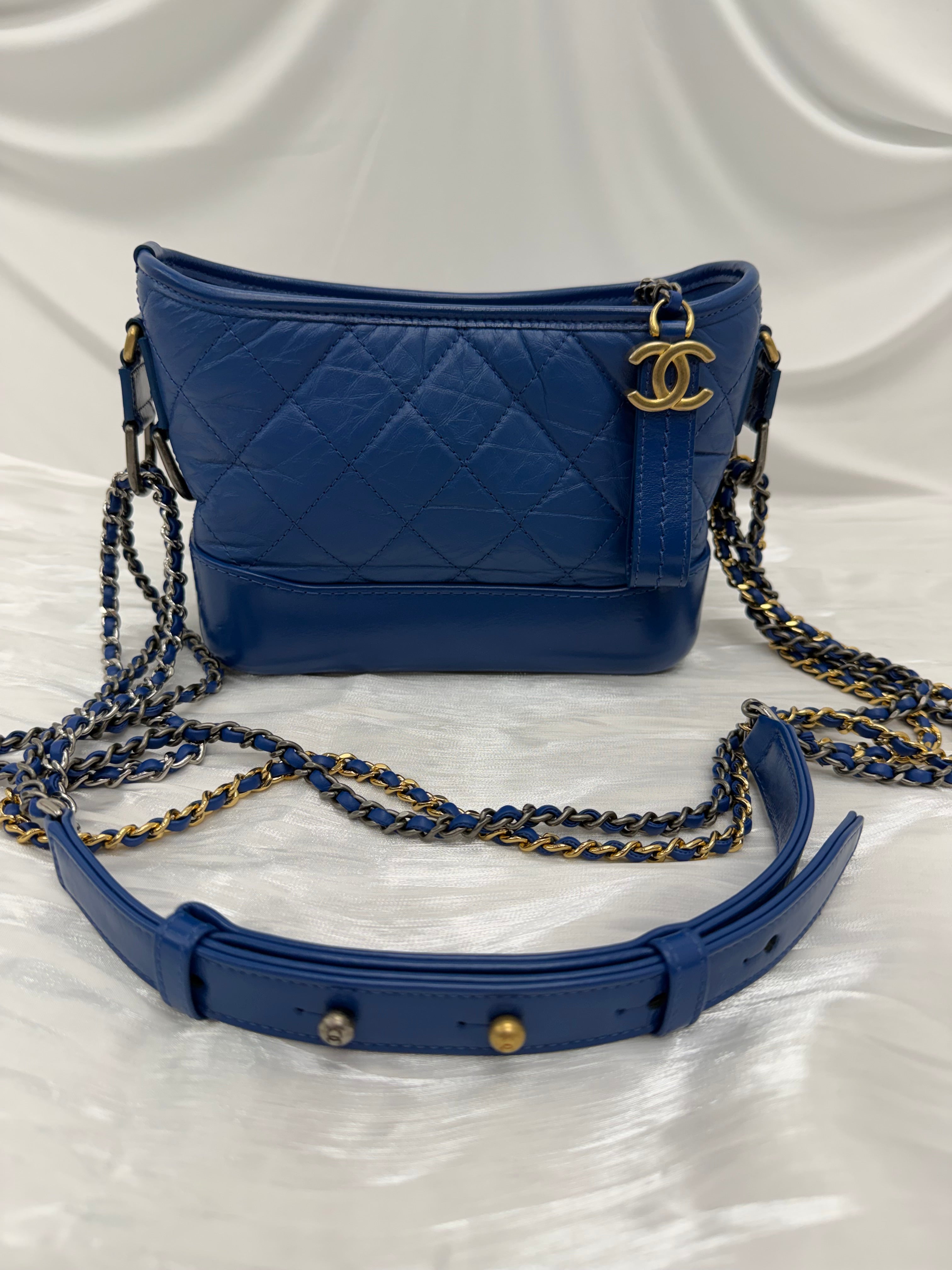Chanel Blue Aged Quilted Calfskin Small Gabrielle Hobo Bag