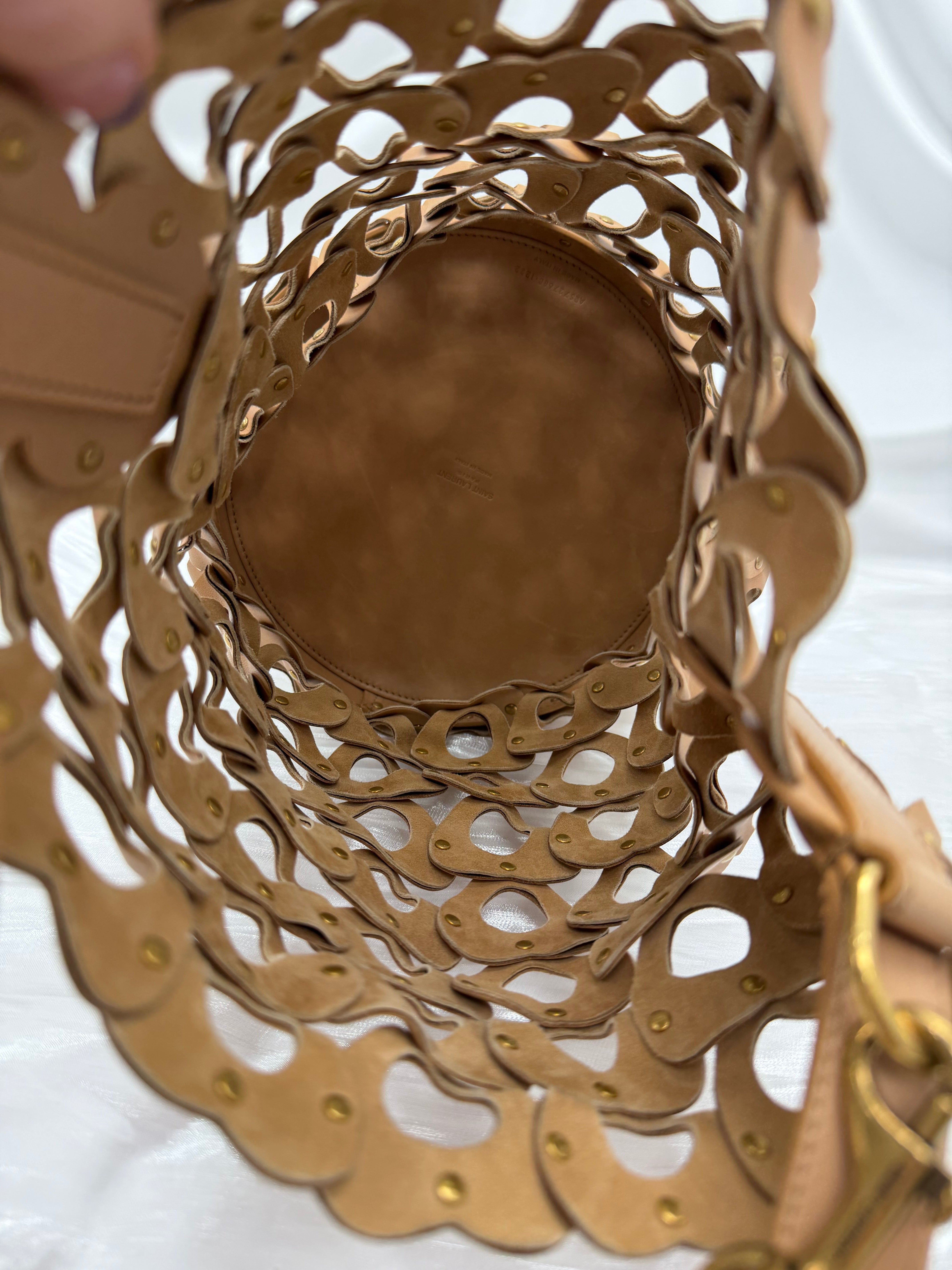 Saint Laurent YSL Vegetable Tanned Calfskin Studded Seau Coeur Bucket Bag