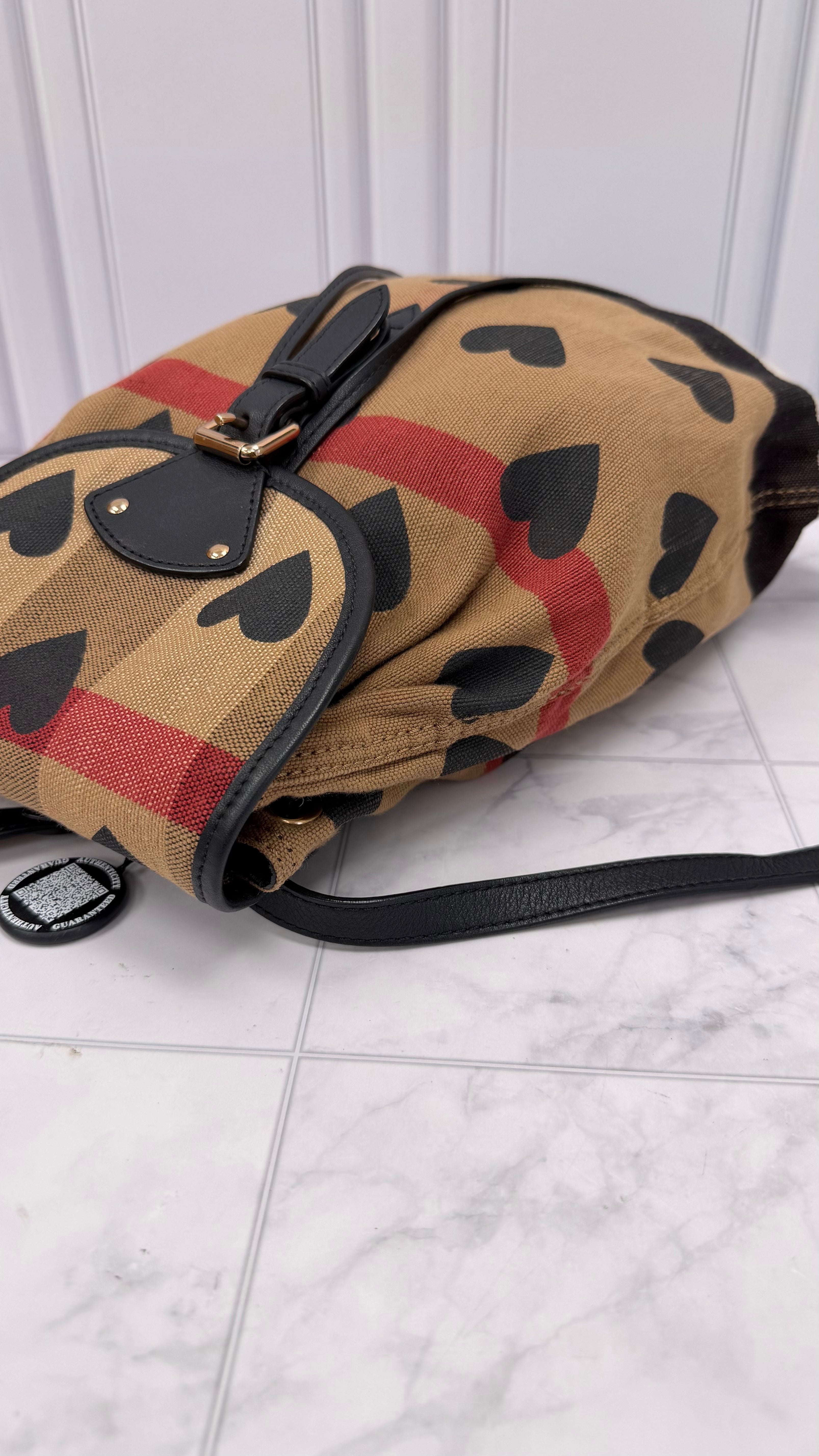 Burberry Heart Mega Check Overdyed Canvas Backpack