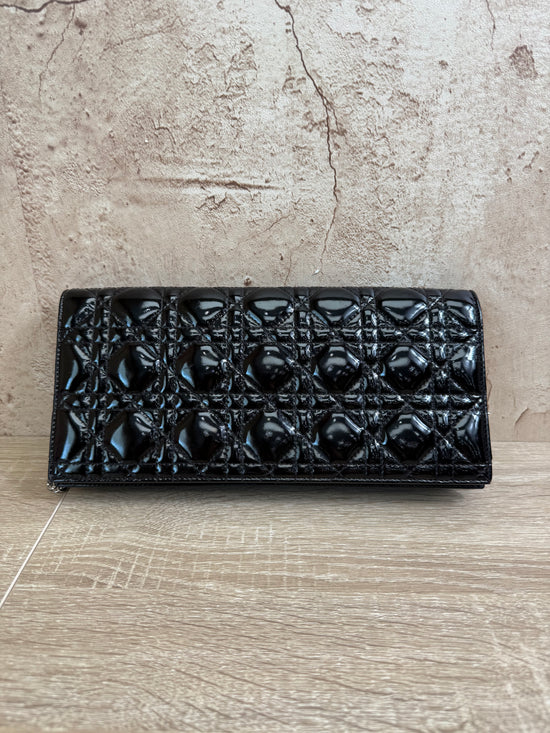 Christian Dior Black Cannage Patent Leather Clutch Pochette Bag