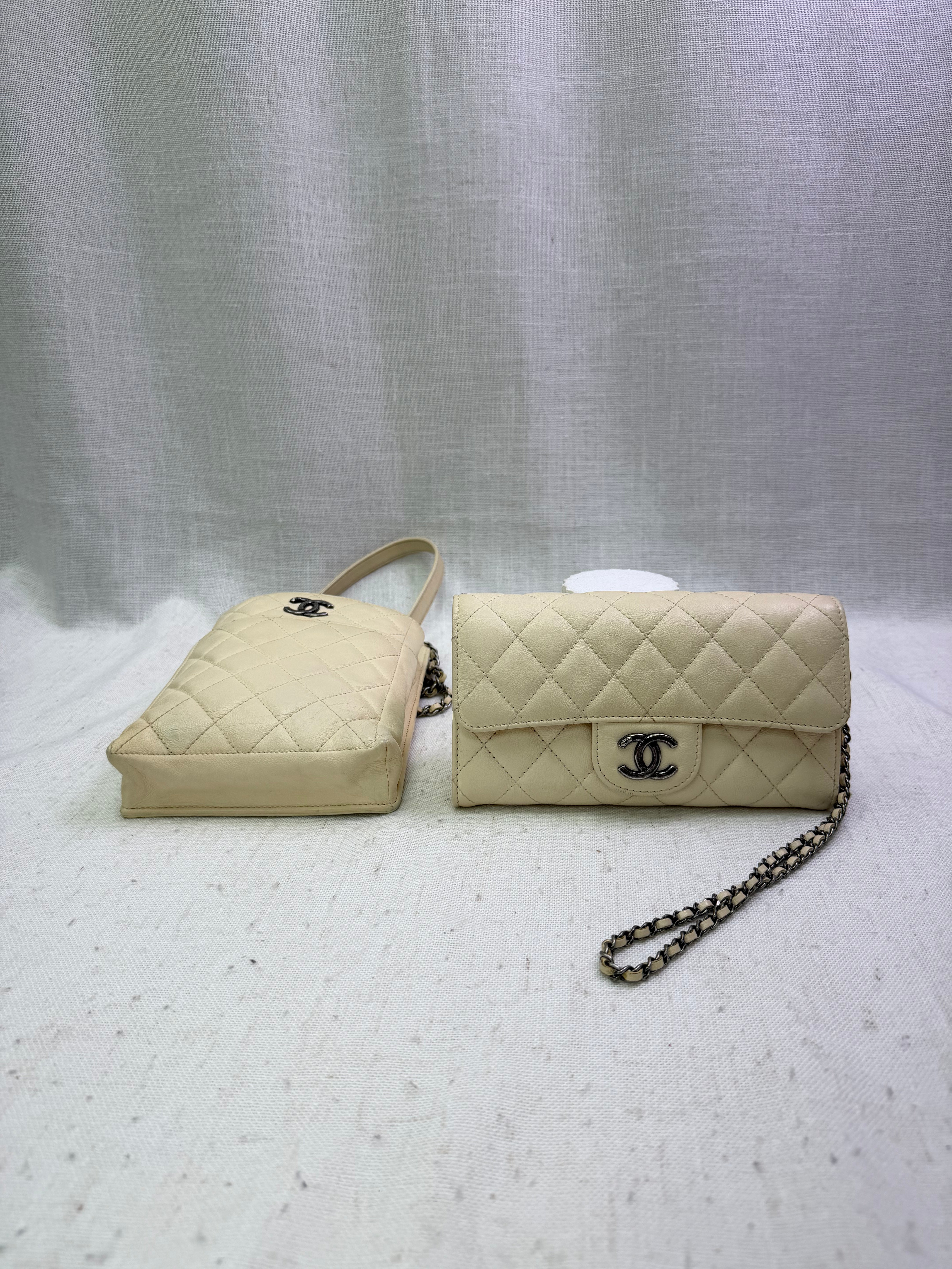 Chanel Ivory Quilted Lambskin CC Waiter Pouch & Wallet on a Chain