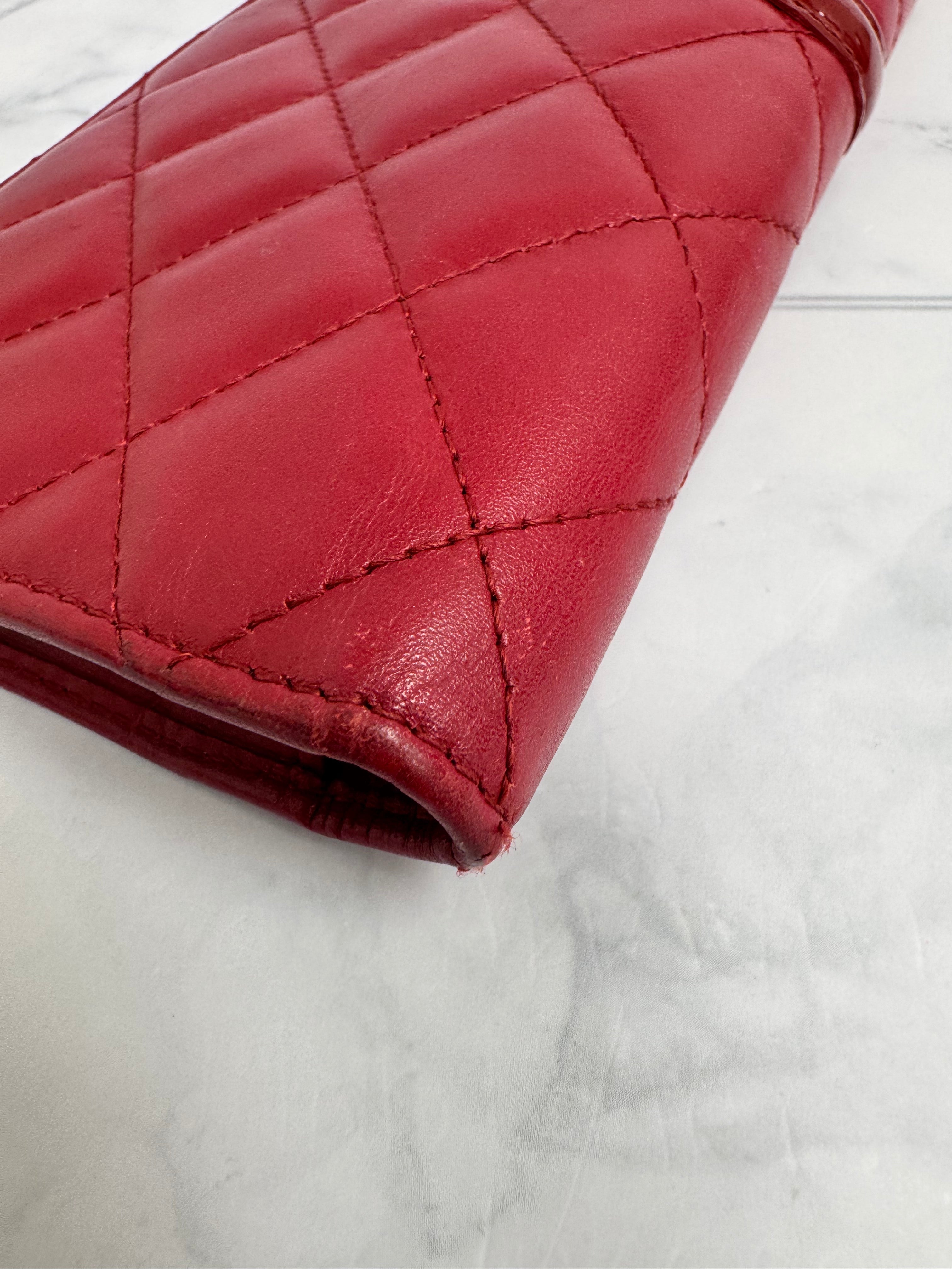 Chanel Red Diamond Quilted Leather Long Wallet