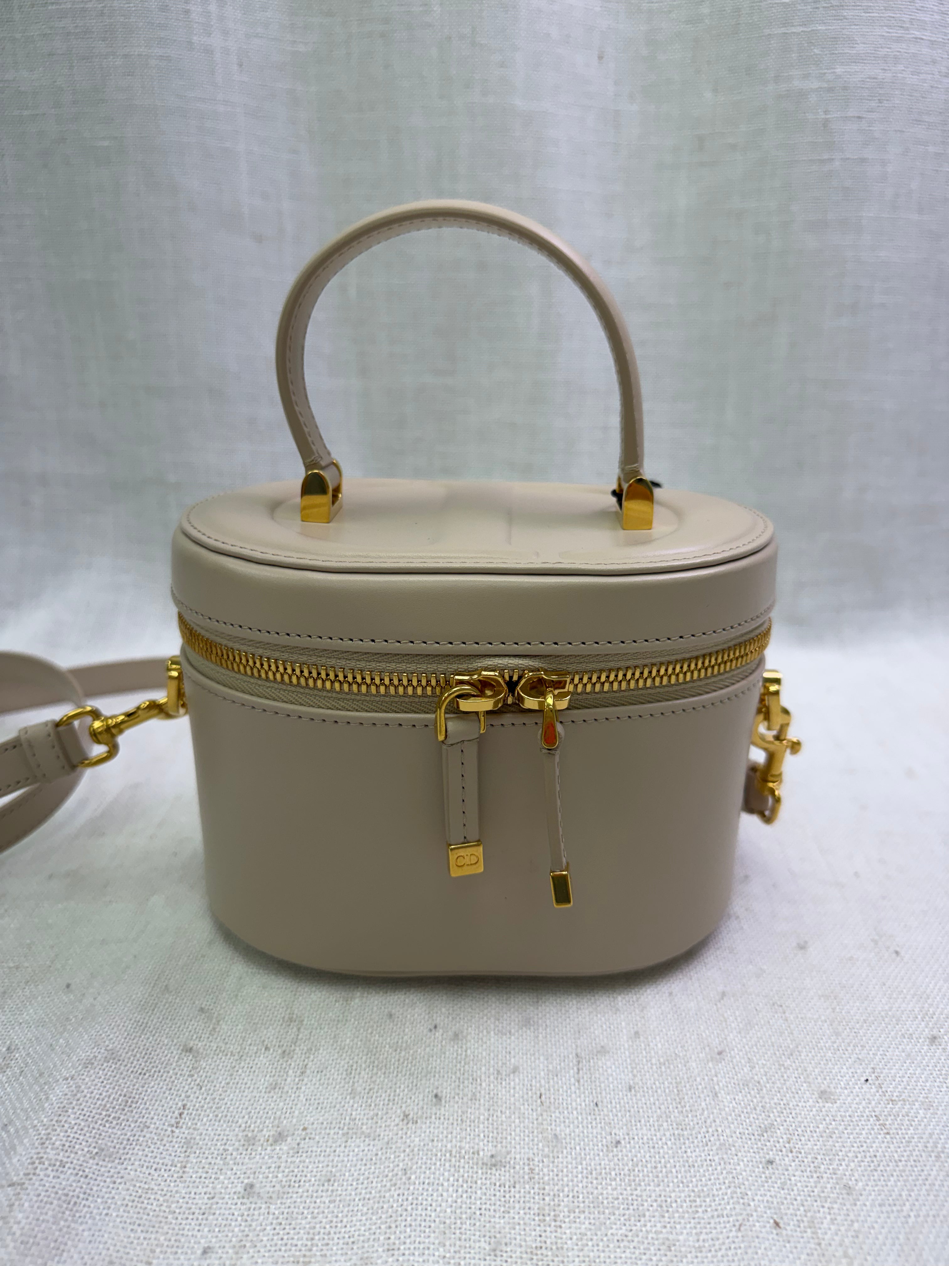 LIKE NEW - Christian Dior Beige Calfskin CD Vanity Top Handle Bag