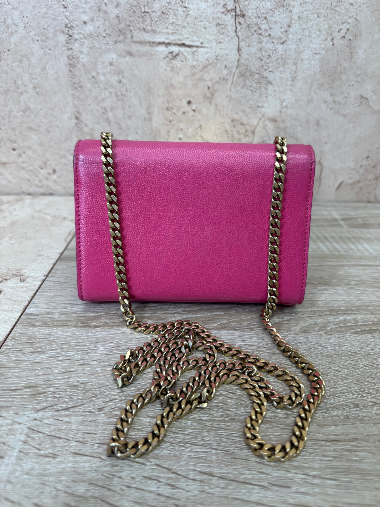 Saint Laurent YSL Hot Pink Pebbled Leather Kate Crossbody Bag