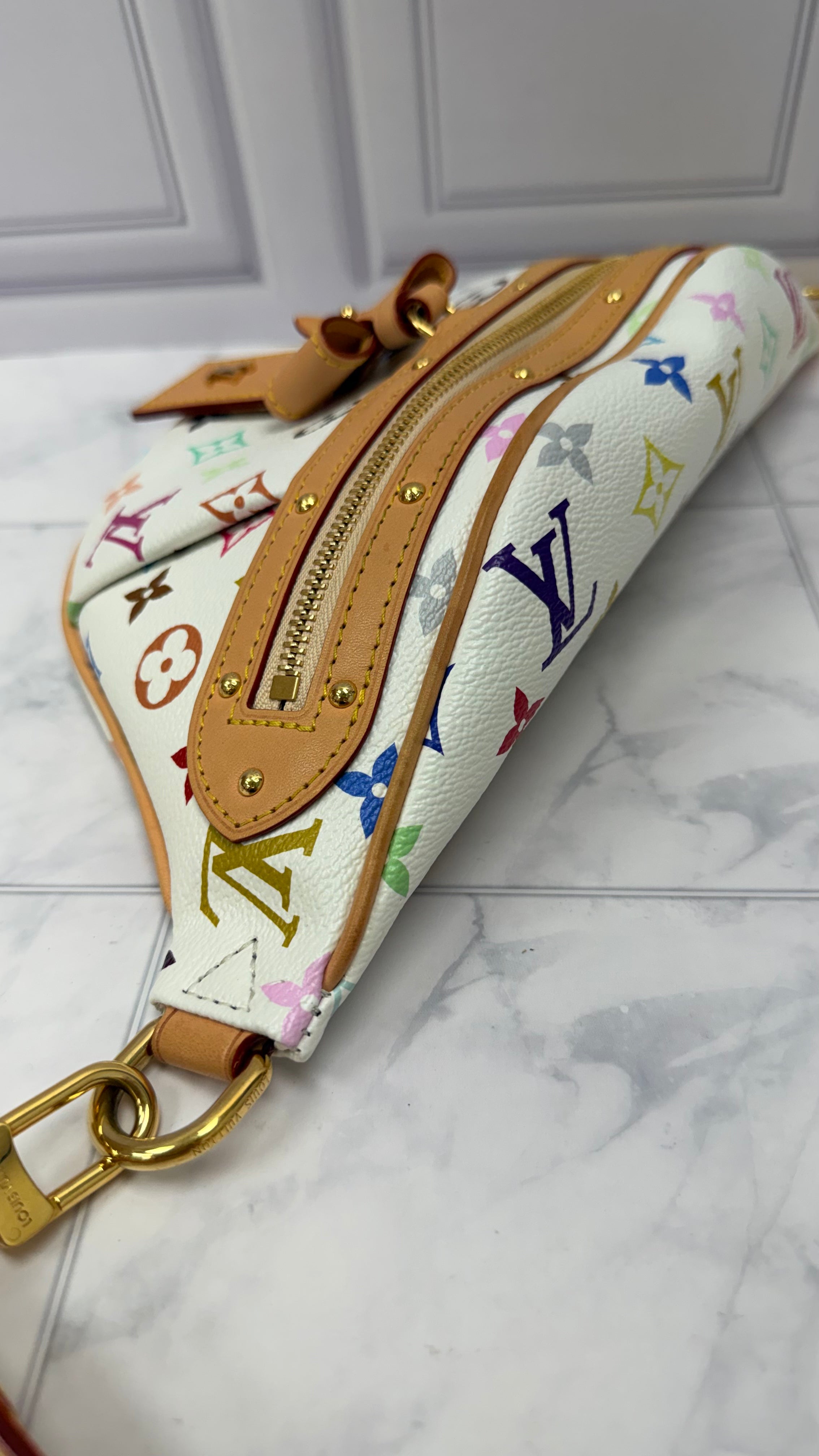 LIKE NEW- Louis Vuitton White Multicolor Monogram High Rise Bumbag