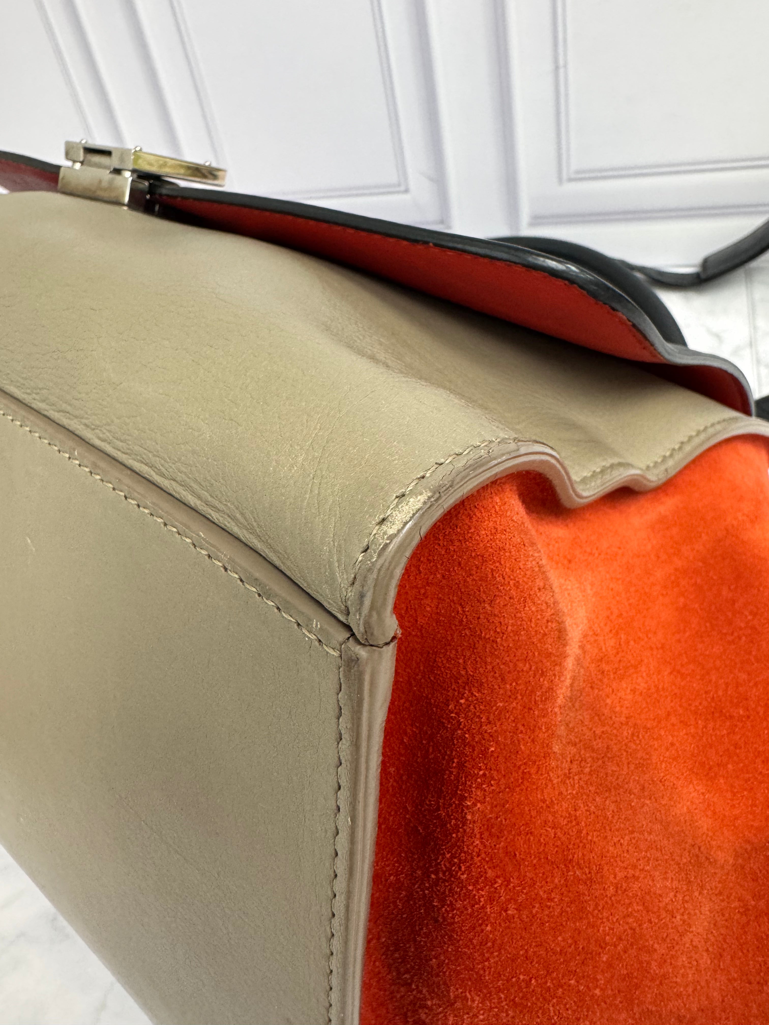 Celine Tricolor Leather And Suede Trapeze Medium 2Way Bag