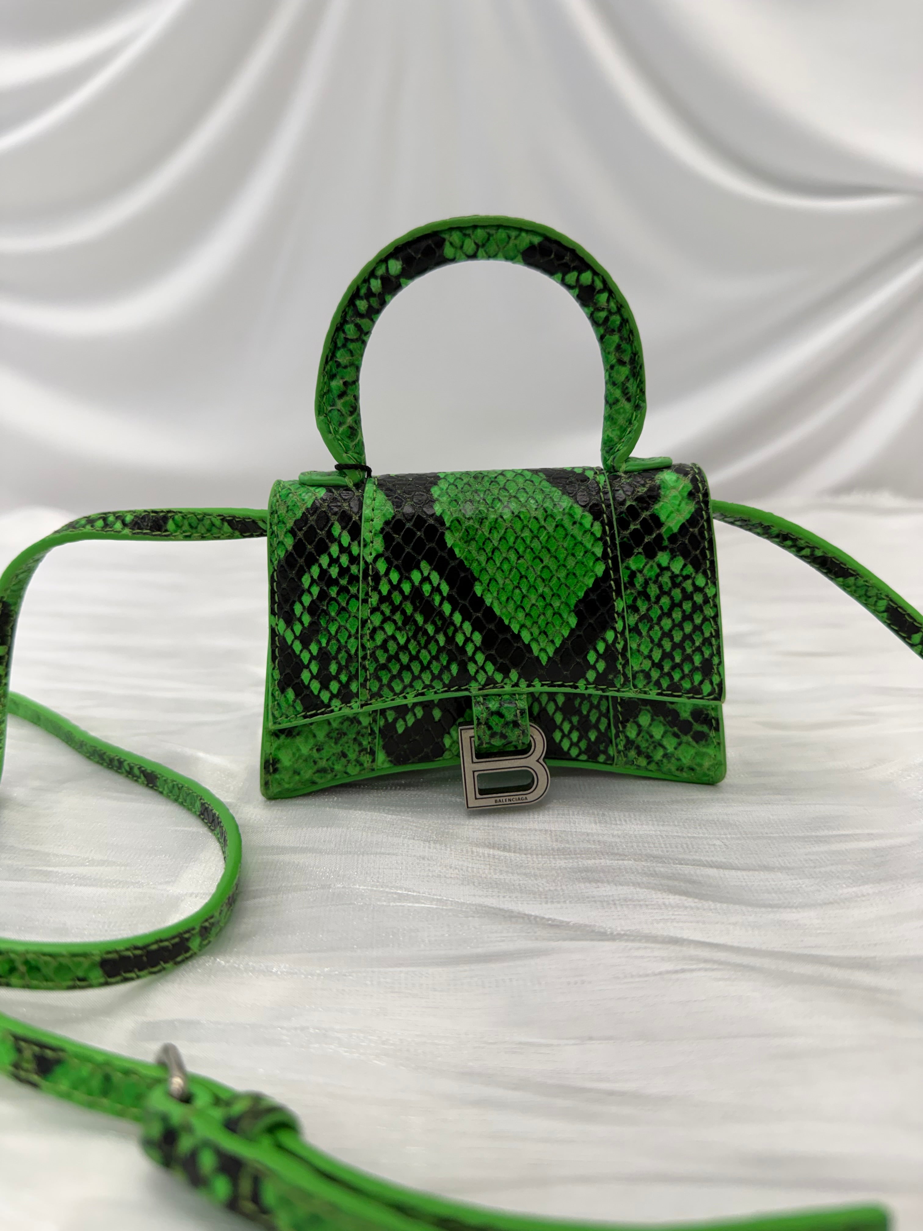 Balenciaga Green Python Embossed Mini Hourglass Bag