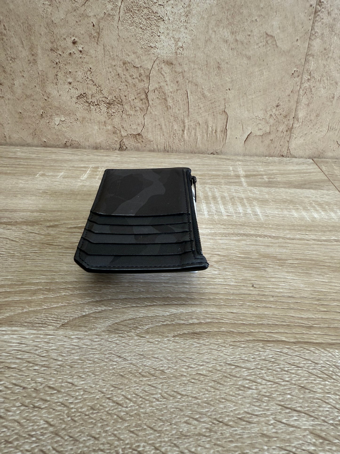 Saint Laurent YSL Black & Gray Camouflage Leather Zip Pouch Card Holder