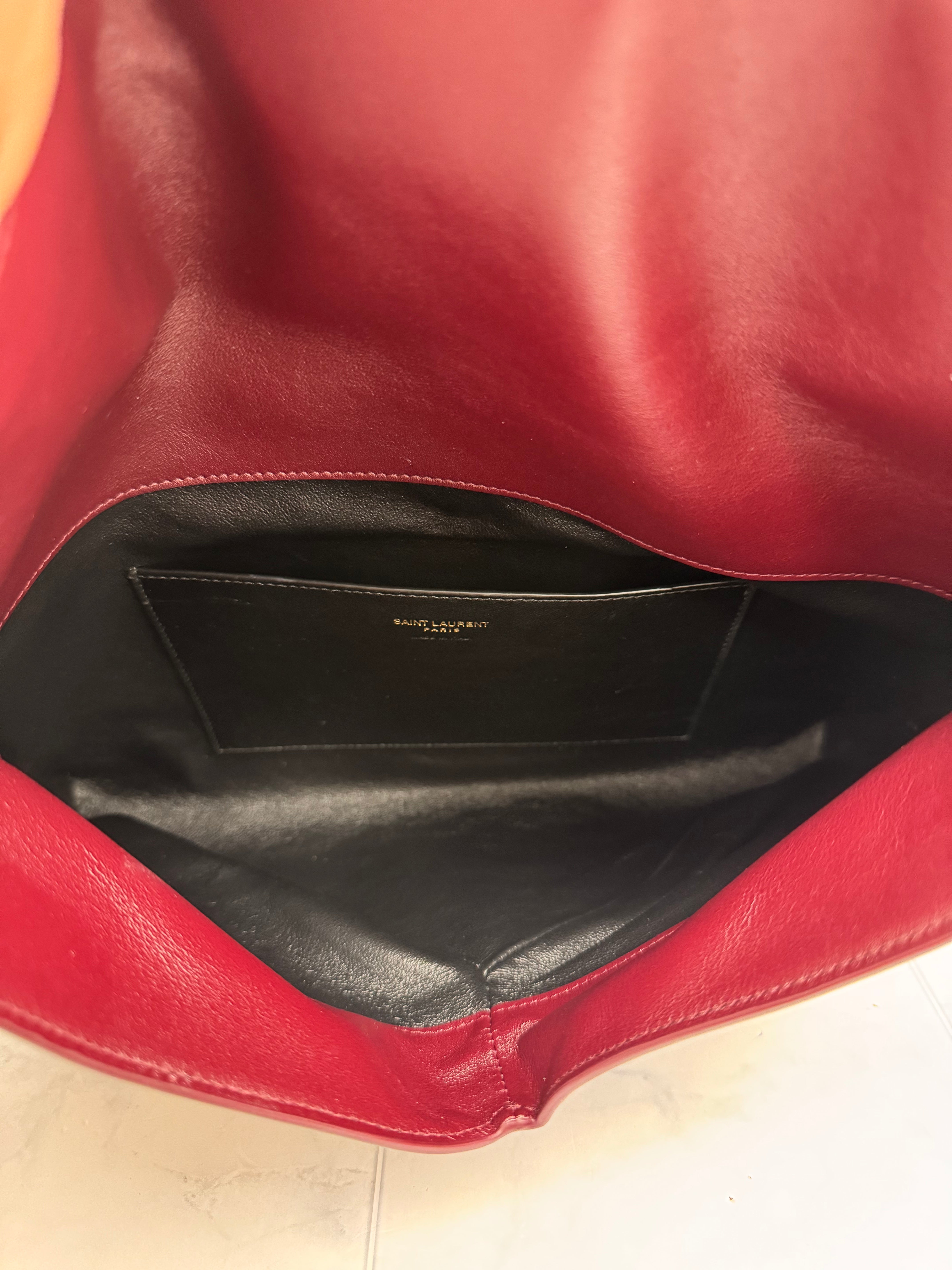 Saint Laurent YSL Burgundy Leather Cassandre Large Envelope Pouch