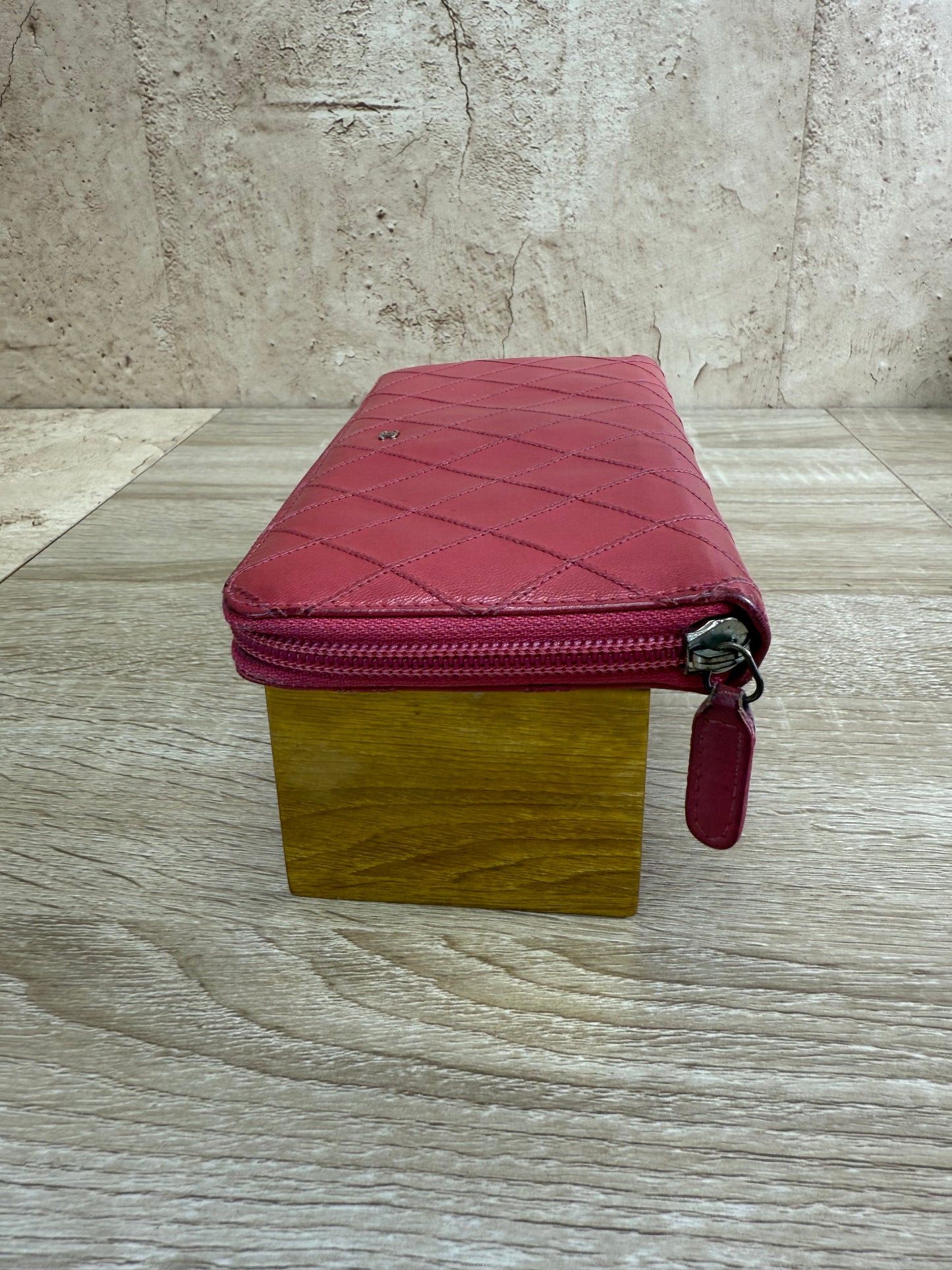 Chanel Pink Quilted Calfskin Zippy Long Wallet