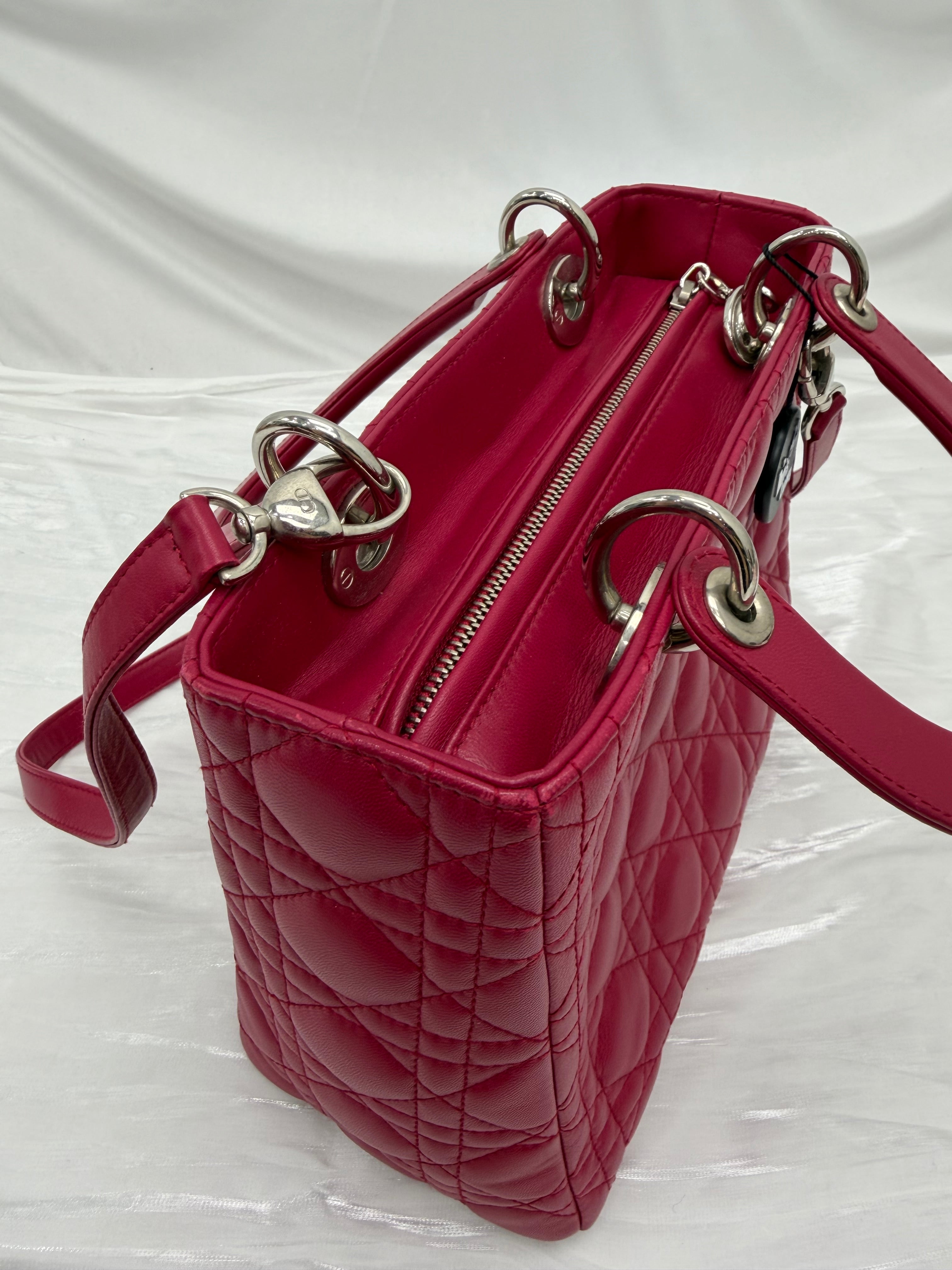 Christian Dior Rose Sorbet Cannage Lambskin Medium Lady Dior Bag