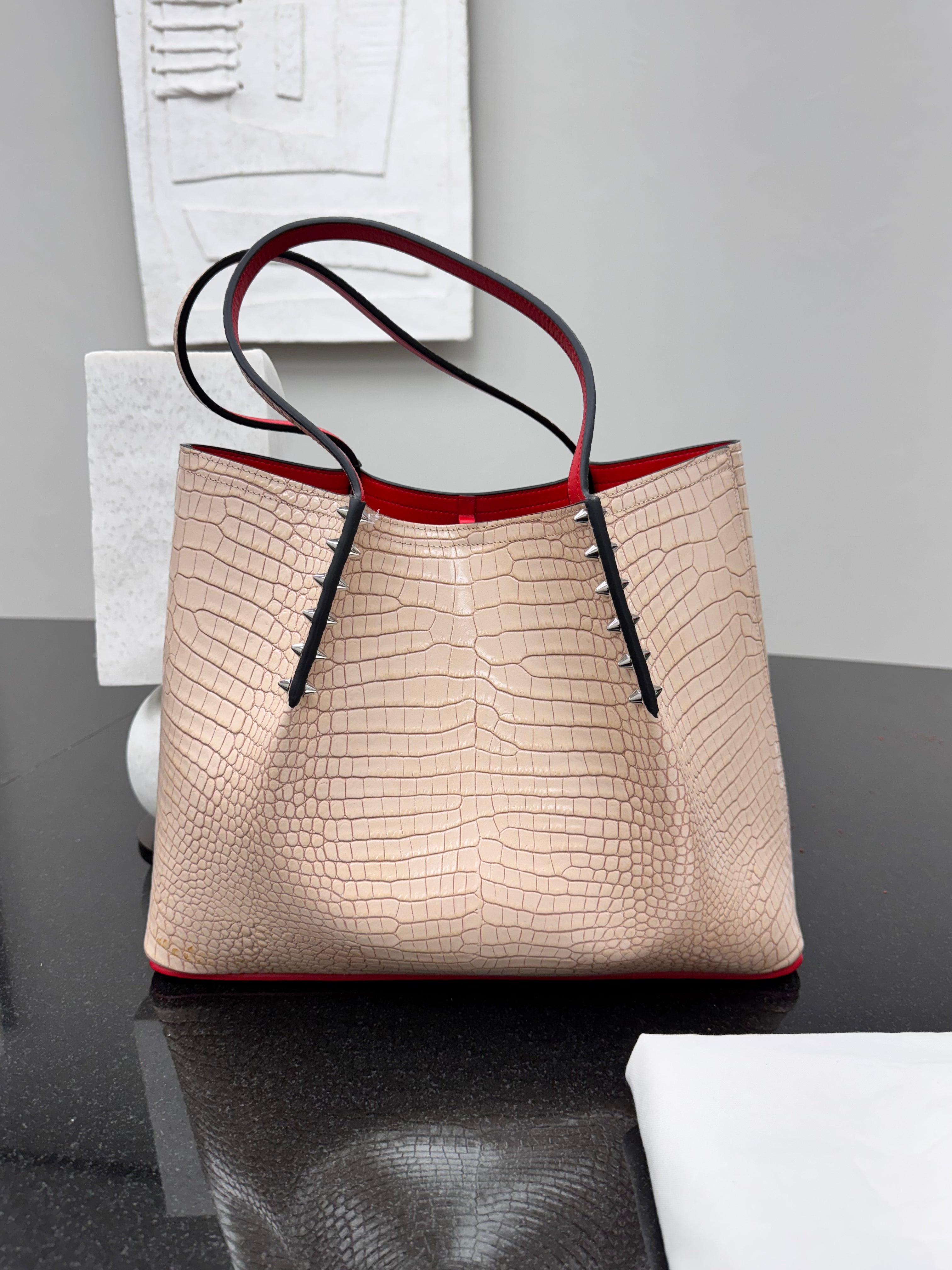 LIKE NEW - Christian Louboutin Beige Croc Embossed Leather Cabarock Tote Bag