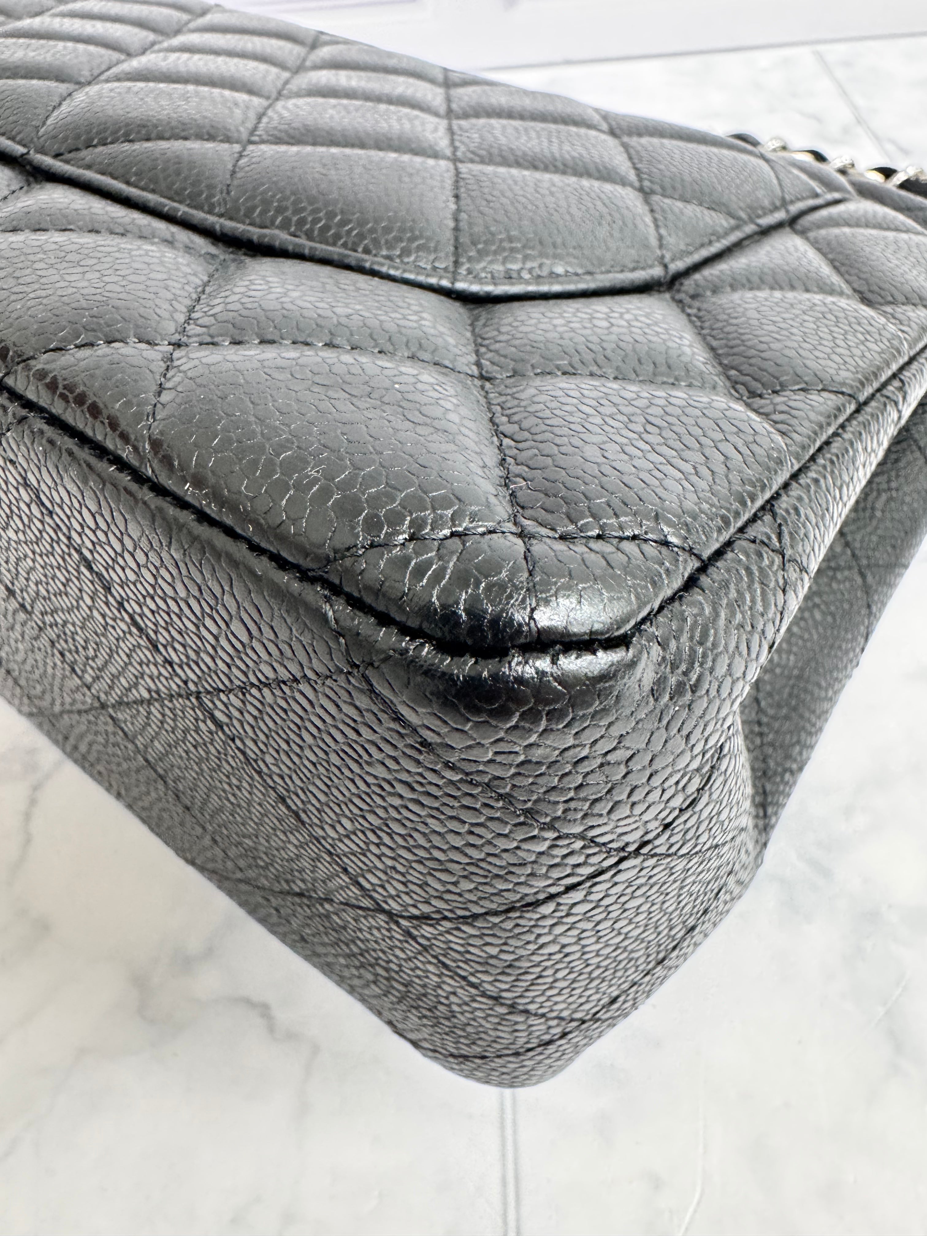 Chanel Black Diamond Quilted Caviar Leather Jumbo Classic Double Flap Bag