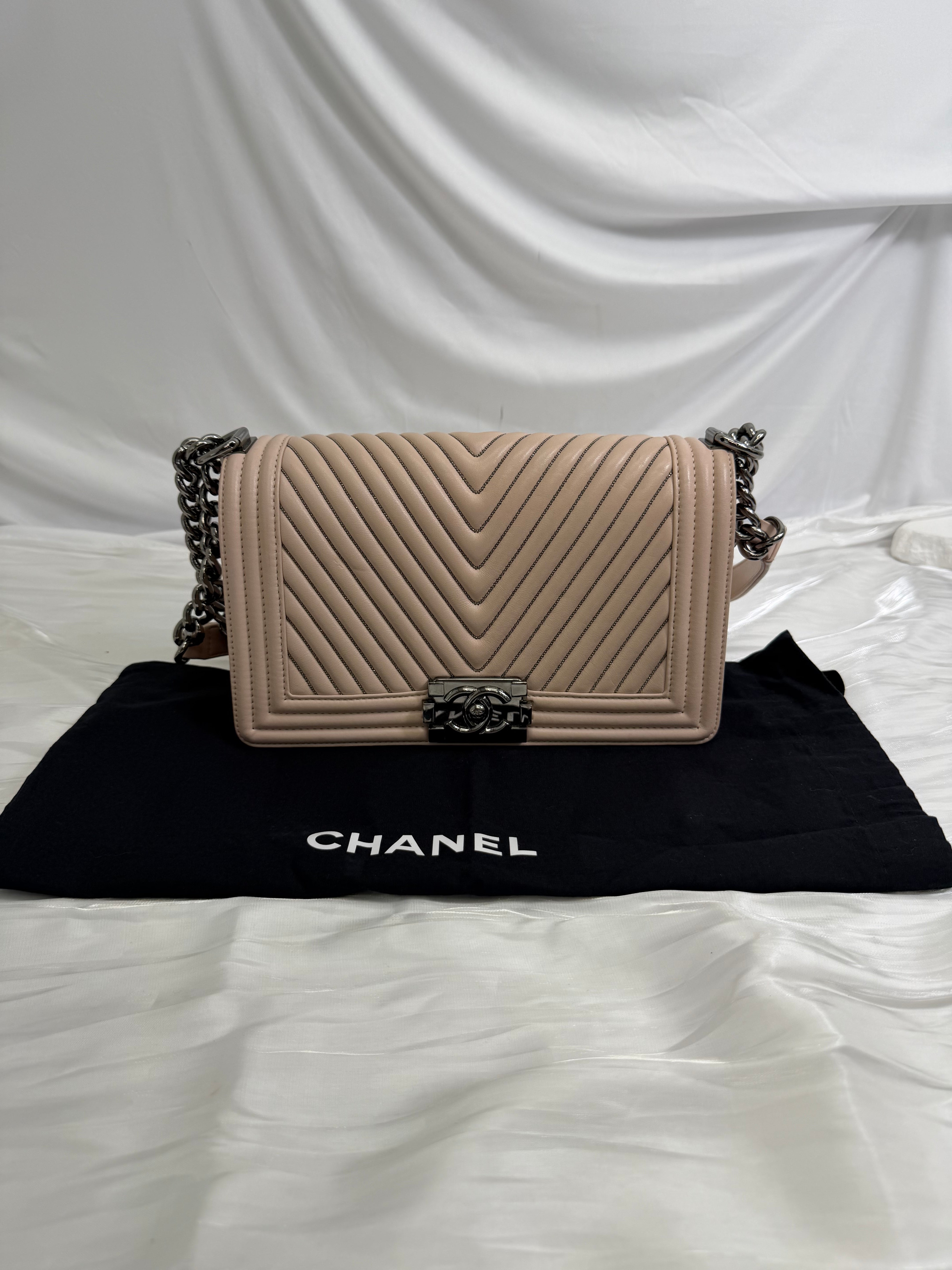 Chanel Light Pink Bead Quilted Calfskin Medium Boy Bag