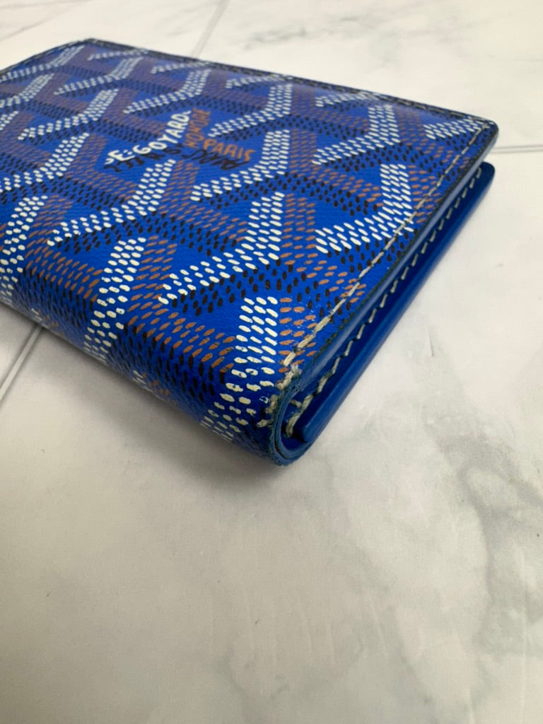 LIKE NEW - Goyard Blue Monogram Leather Saint-Marc Pocket Organizer Compact Wallet