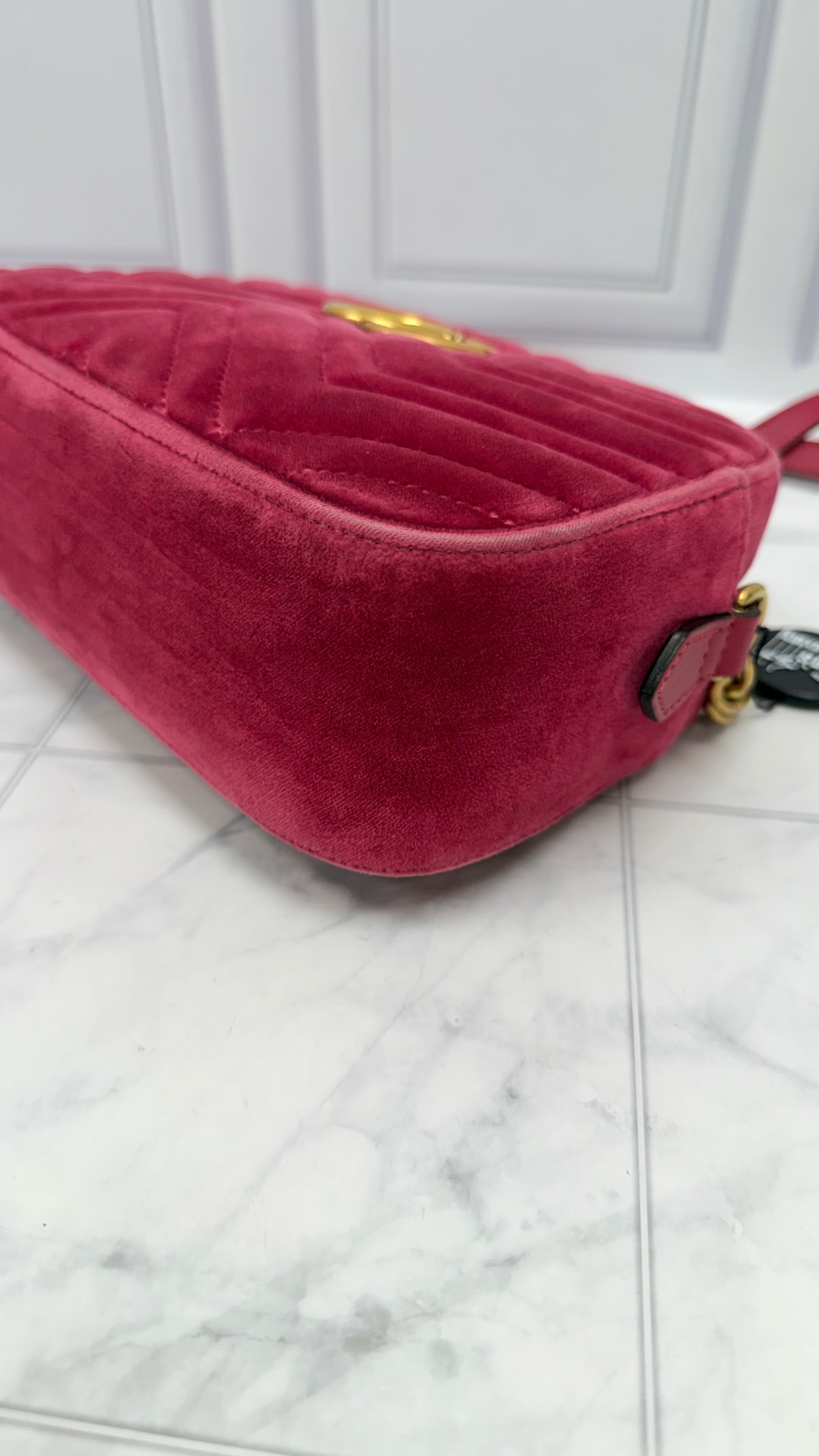Gucci Pink Velvet Small Marmont Crossbody