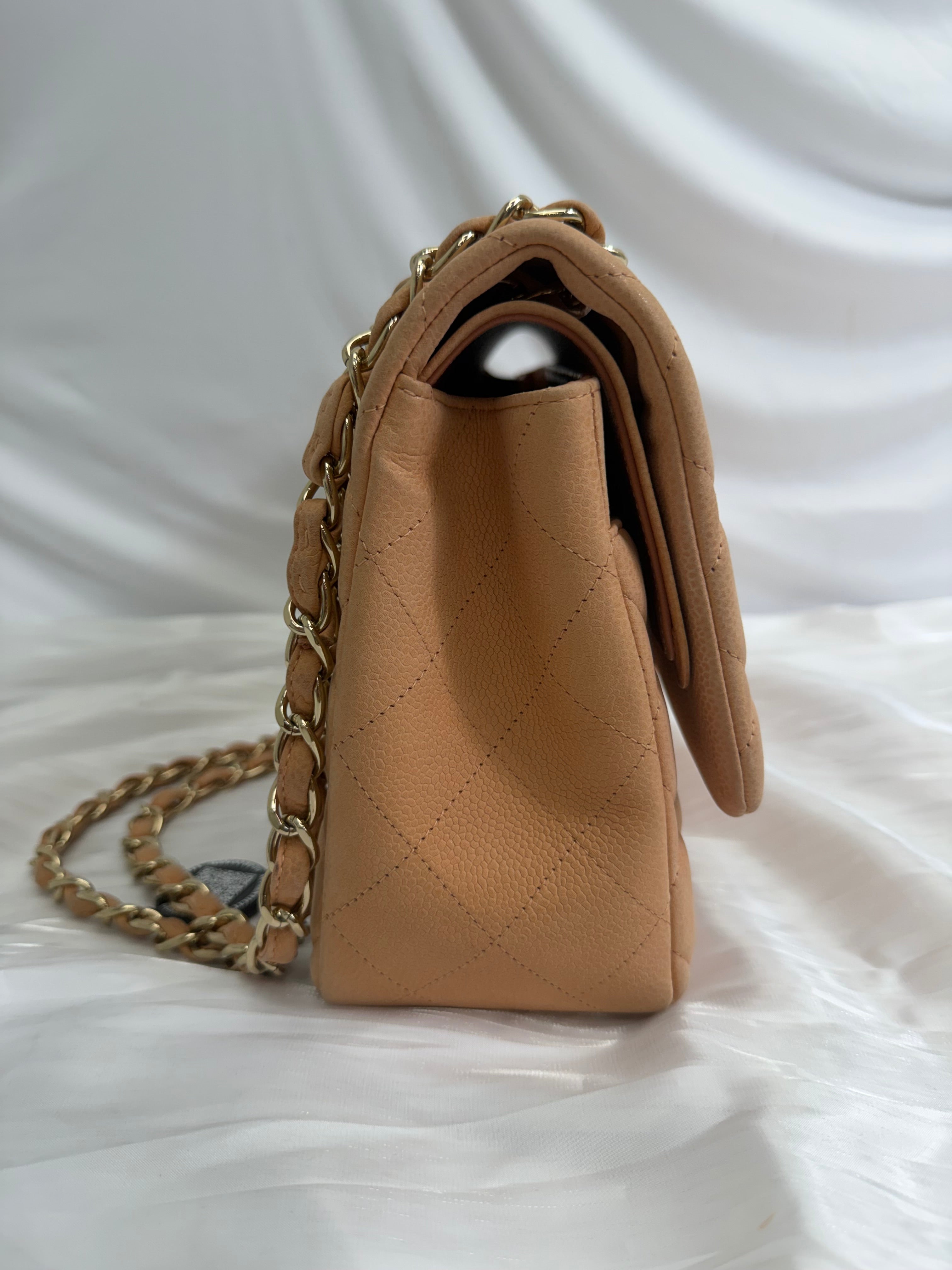 Chanel Peach Caviar Jumbo Double Flap Bag