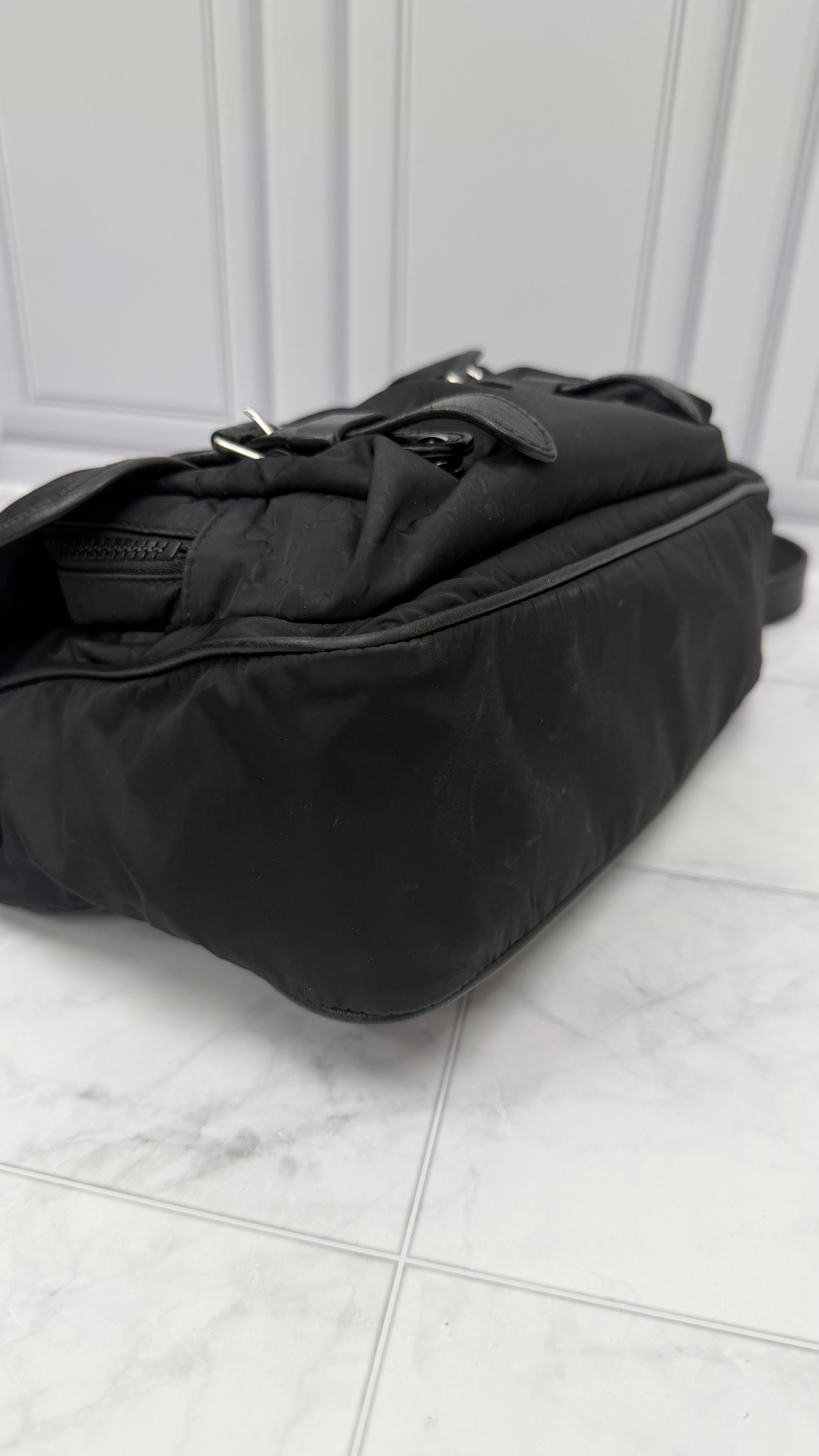 *DONS DROP* Gucci Black Nylon Monogram Double Buckle Flap Messenger Bag