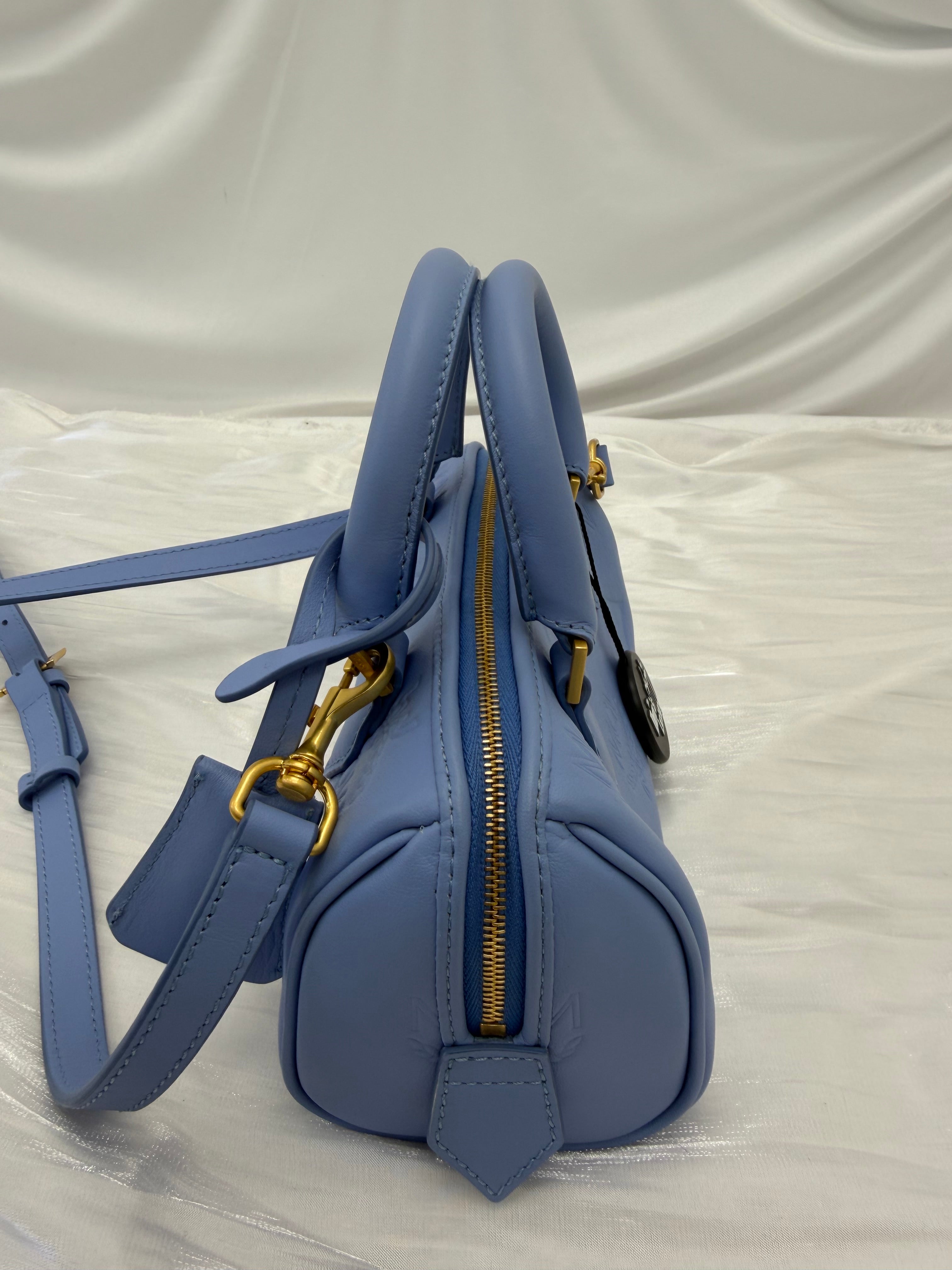 BRAND NEW- MCM Sky Blue Leather Small Ella Boston Bag