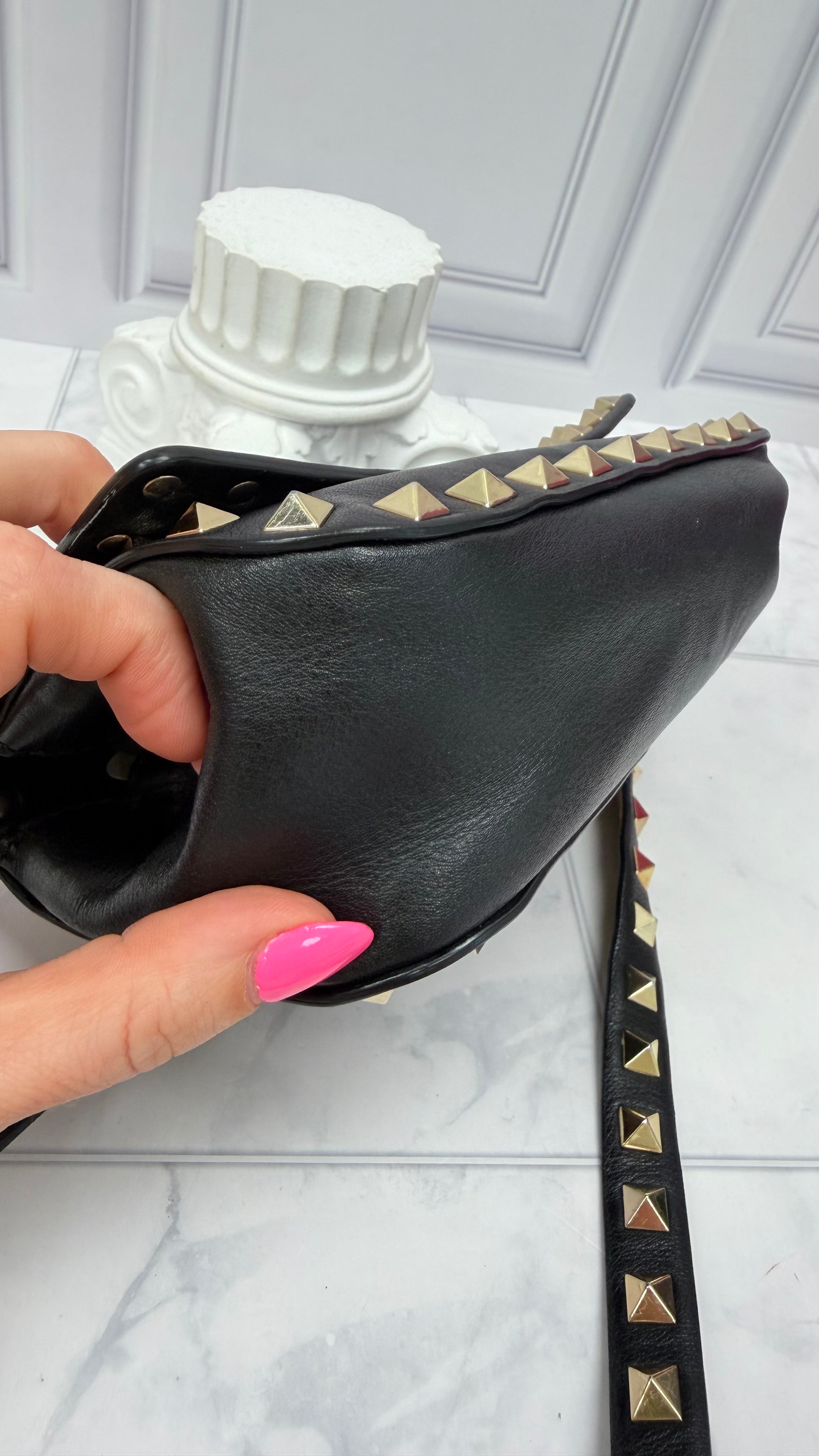 Valentino Black Leather Rockstud Belt Bag