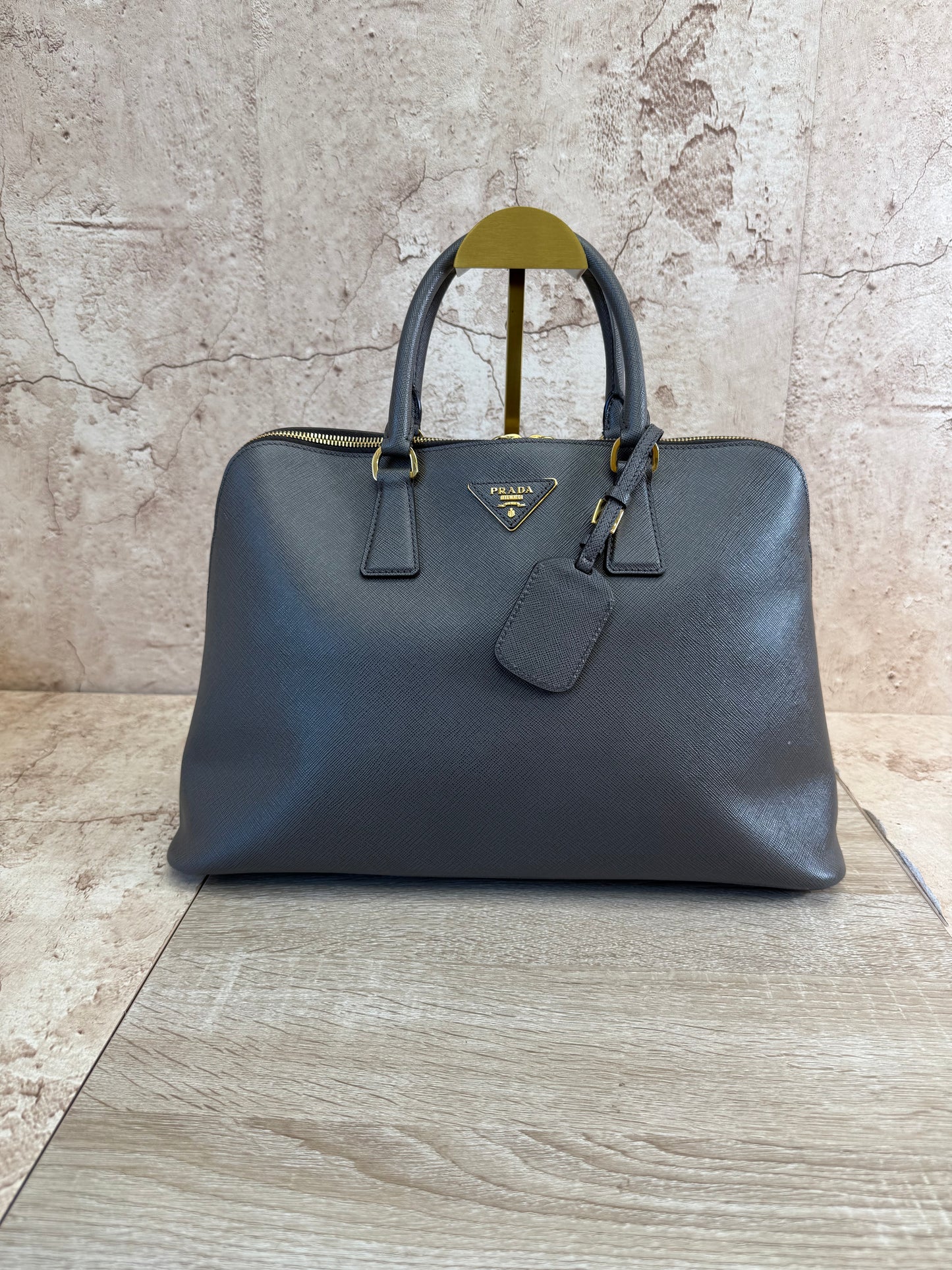 Prada Grey Saffiano Leather Top Handle Bag