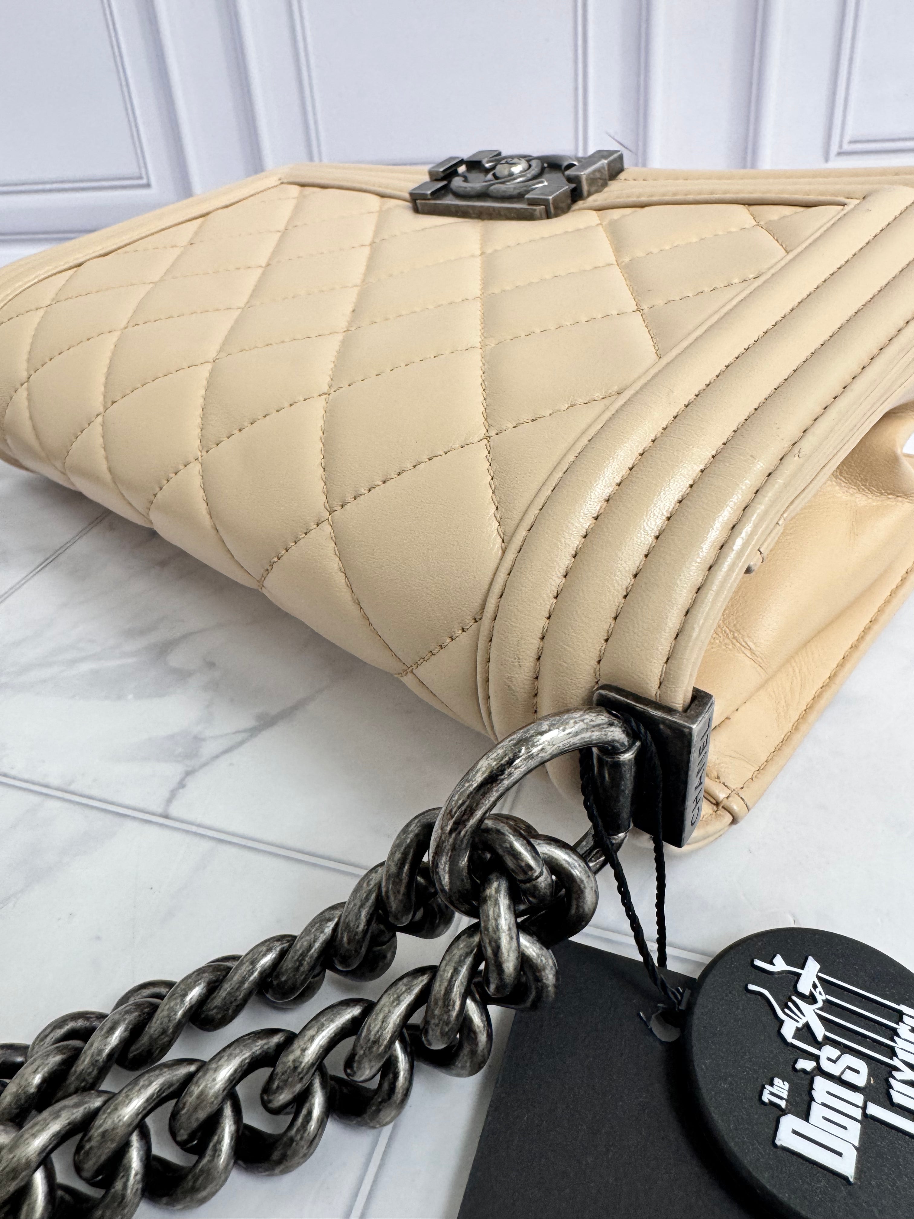 Chanel Beige Diamond Quilted Leather Medium Boy Flap Bag