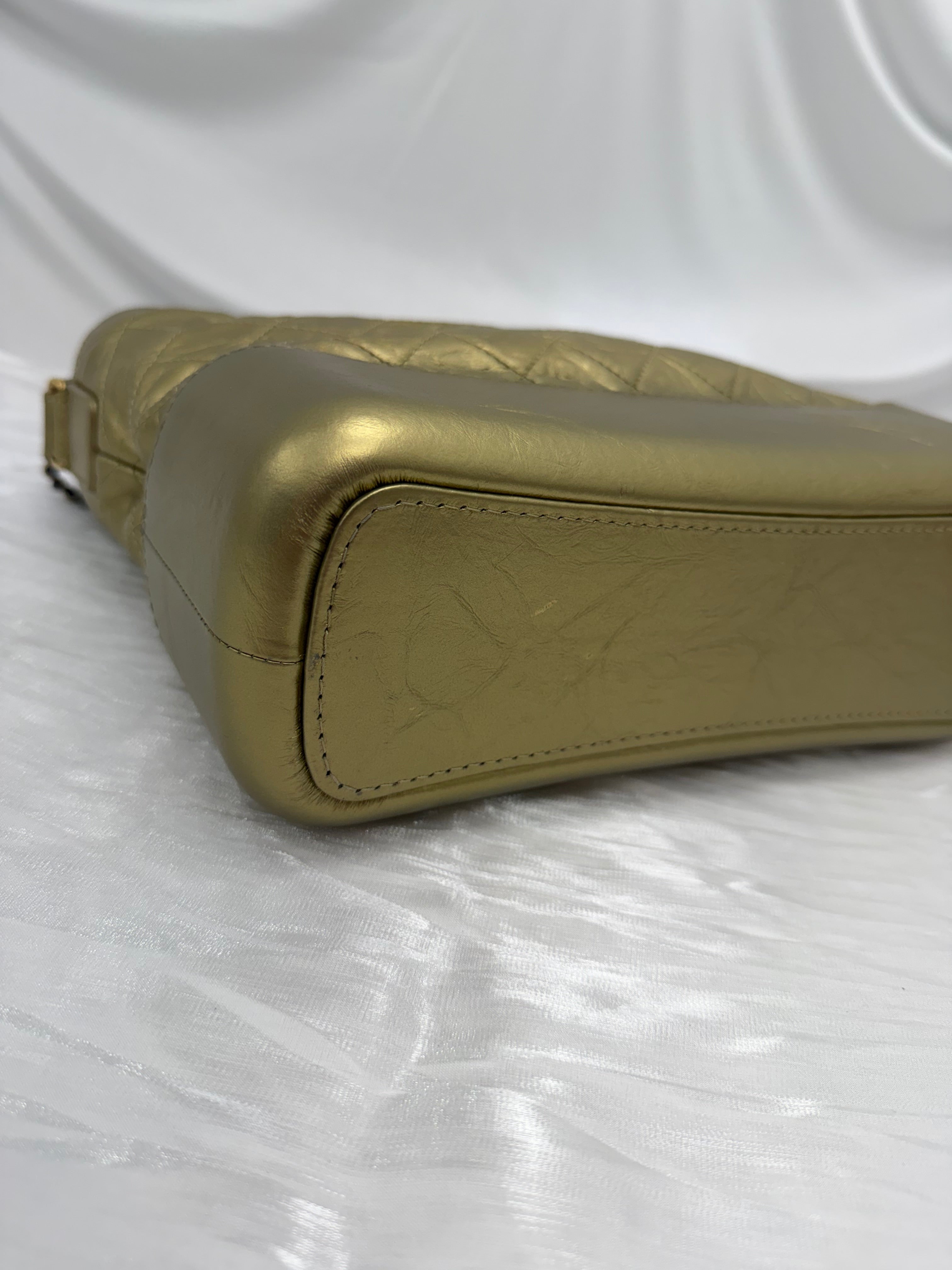 Chanel Metallic Gold Aged Quilted Calfskin Medium Gabrielle Hobo Bag