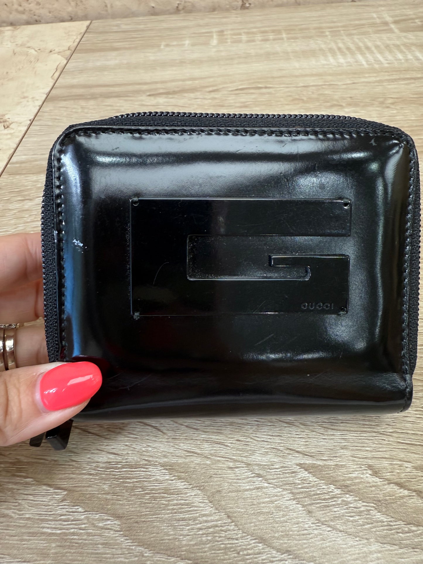 Gucci Black Patent Leather Zippy Compact Wallet