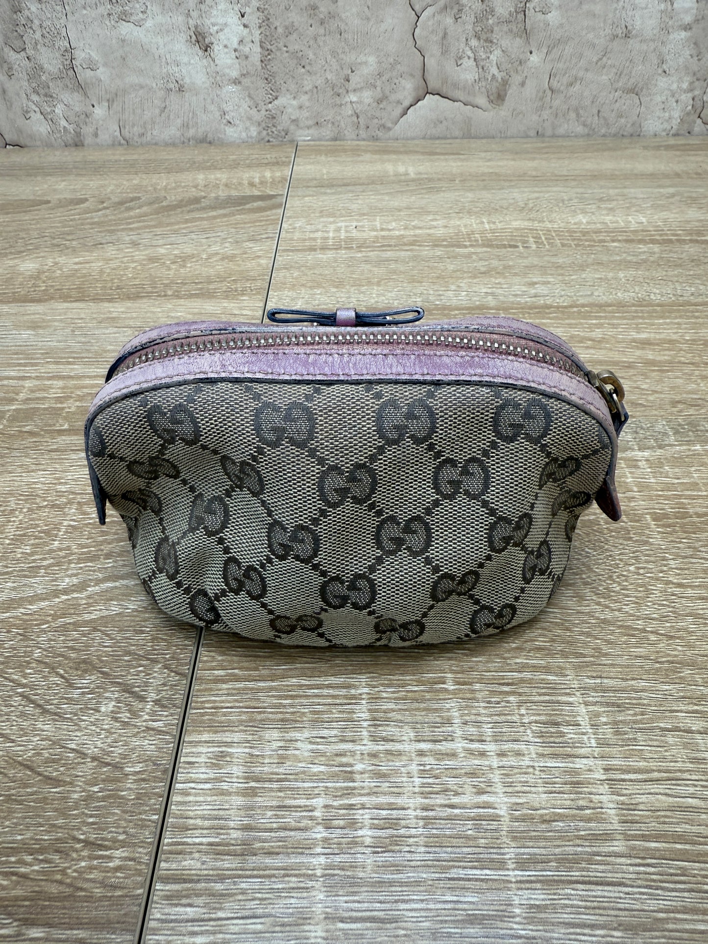 Gucci Canvas & Mauve Leather Cosmetic Pouch