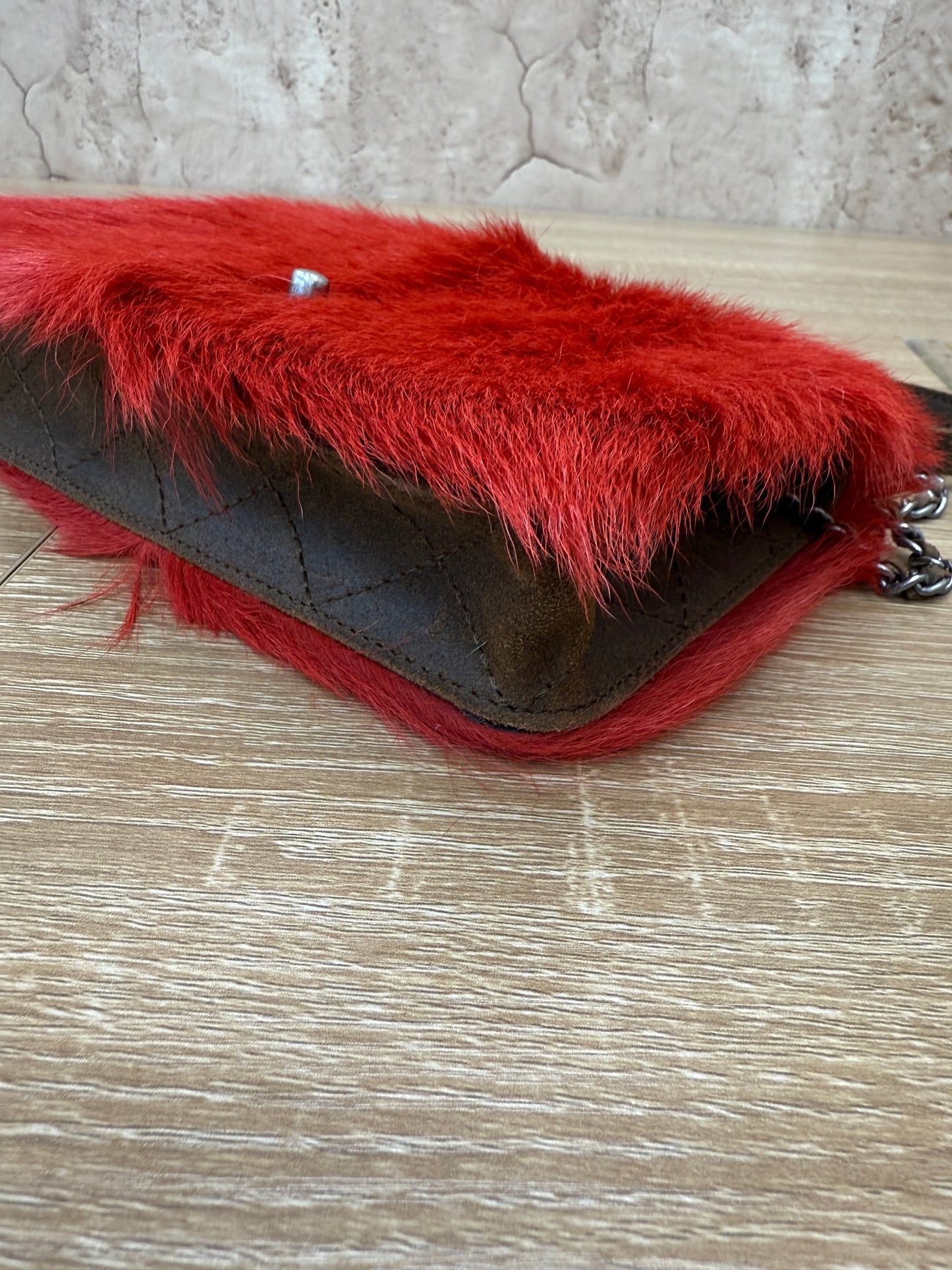 Chanel Red Goat Hair Wallet On Chain