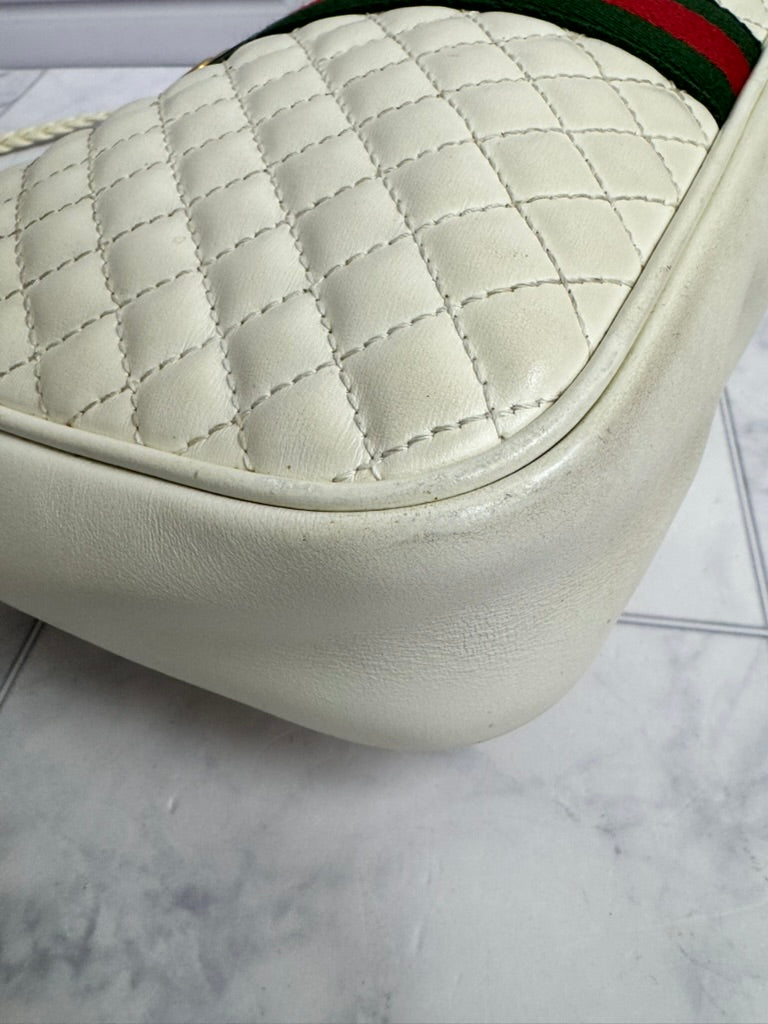 Gucci White Diamond Quilted Sherry Line Crossbody Bag