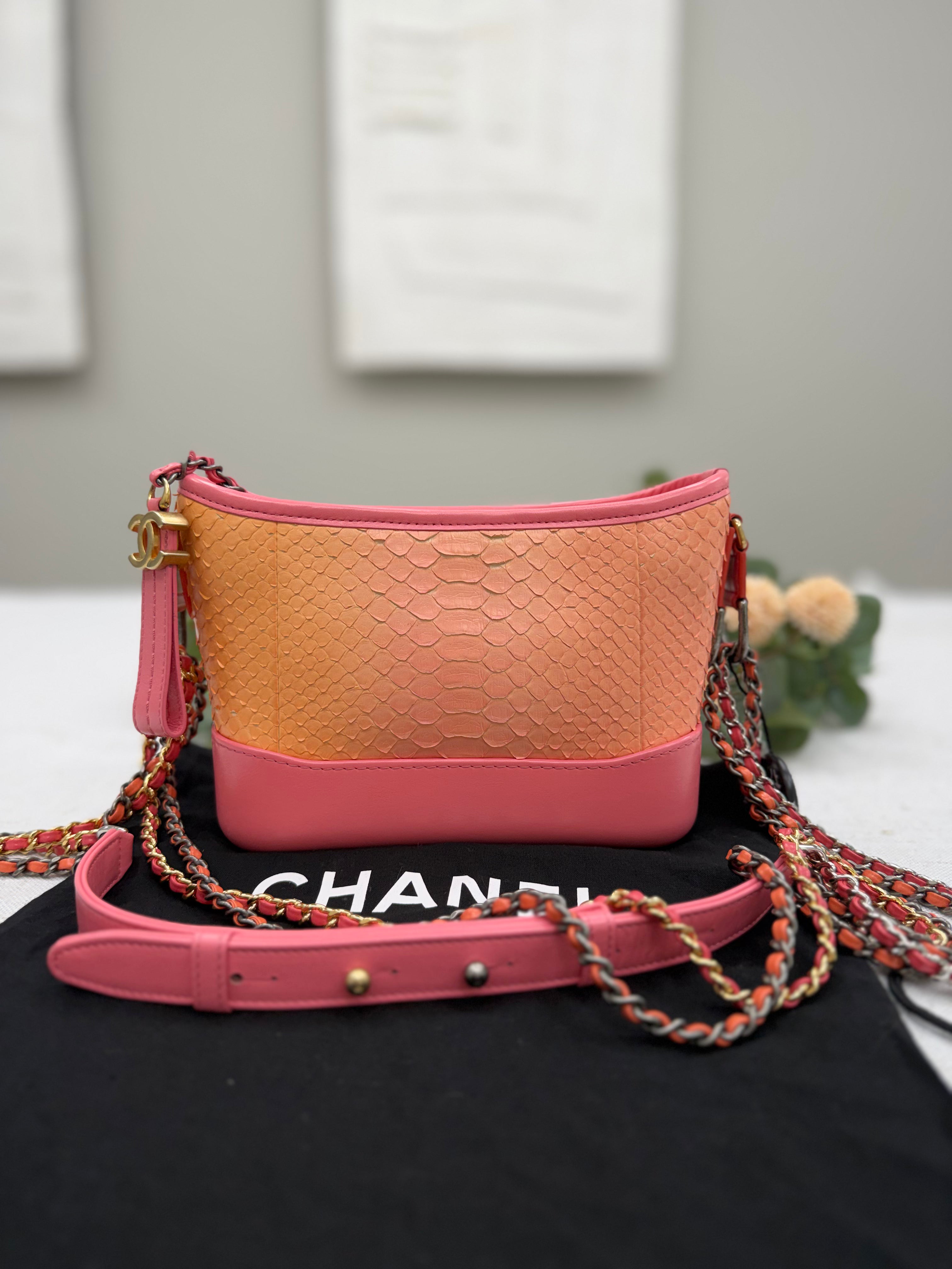 Chanel Peach Ombre Python & Leather Small Gabrielle Hobo Bag