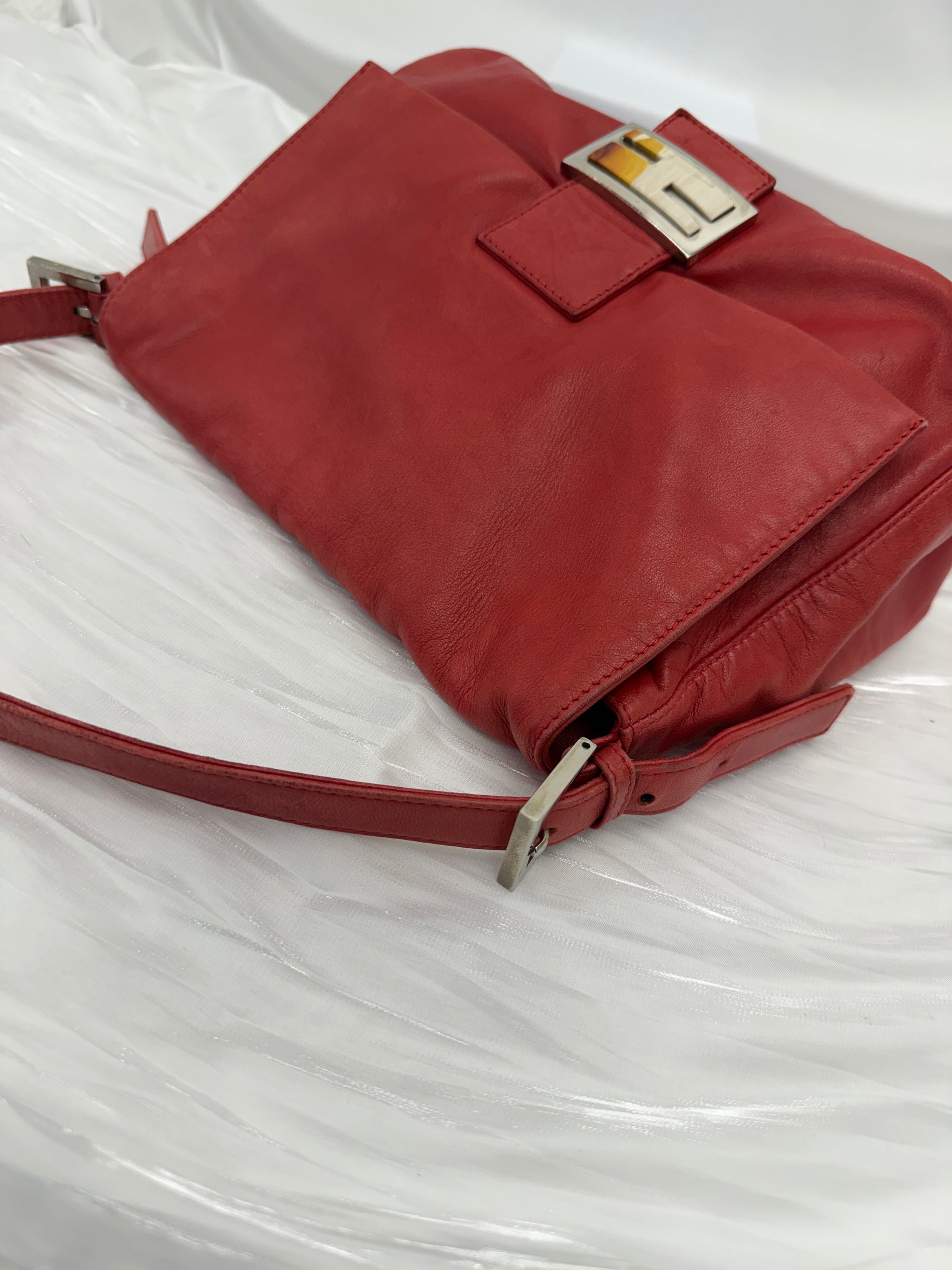 Fendi Red Leather Mama Baguette Handbag