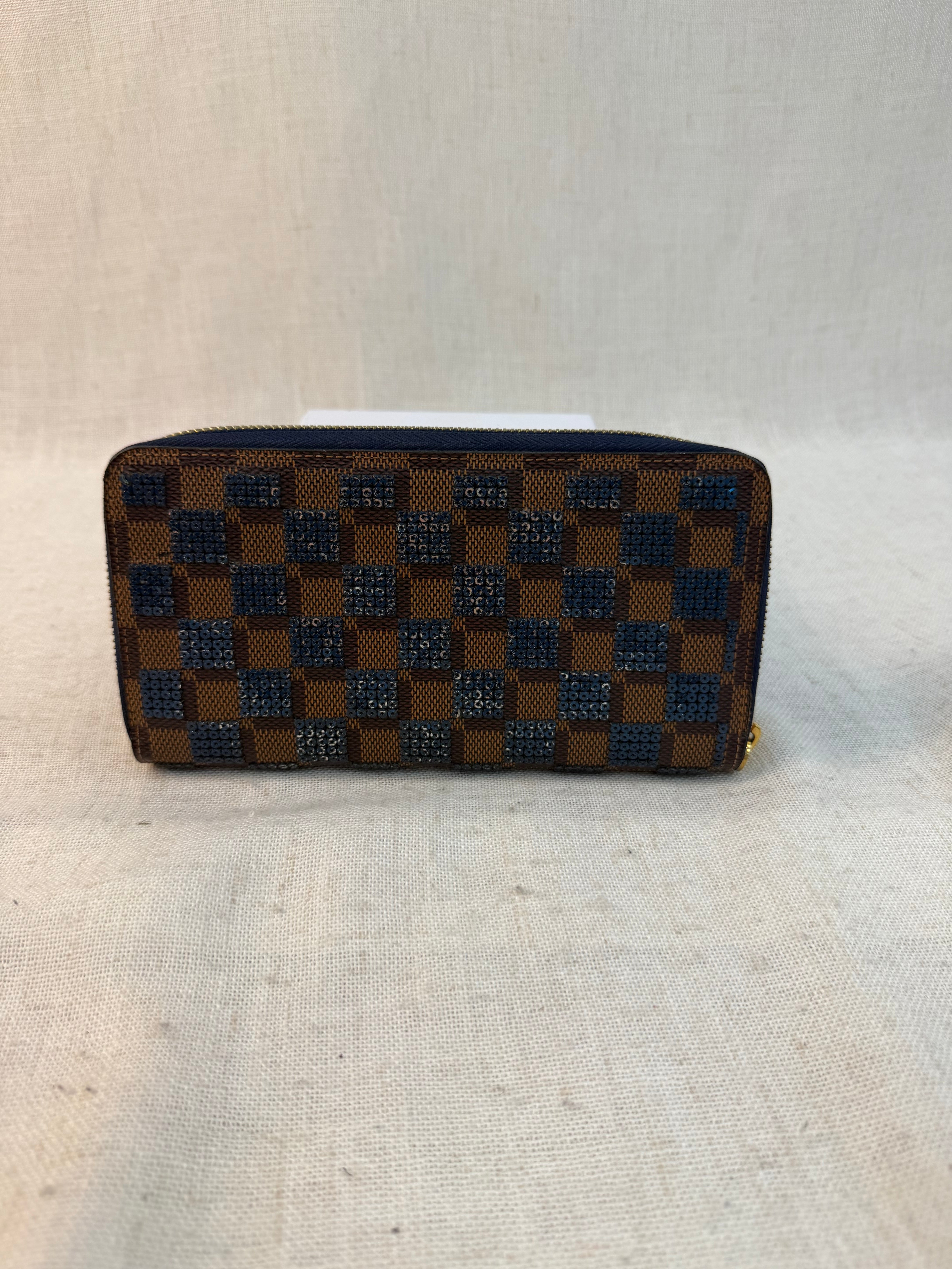 Louis Vuitton Limited Edition Damier Ebene Blue Sequin Zippy Wallet