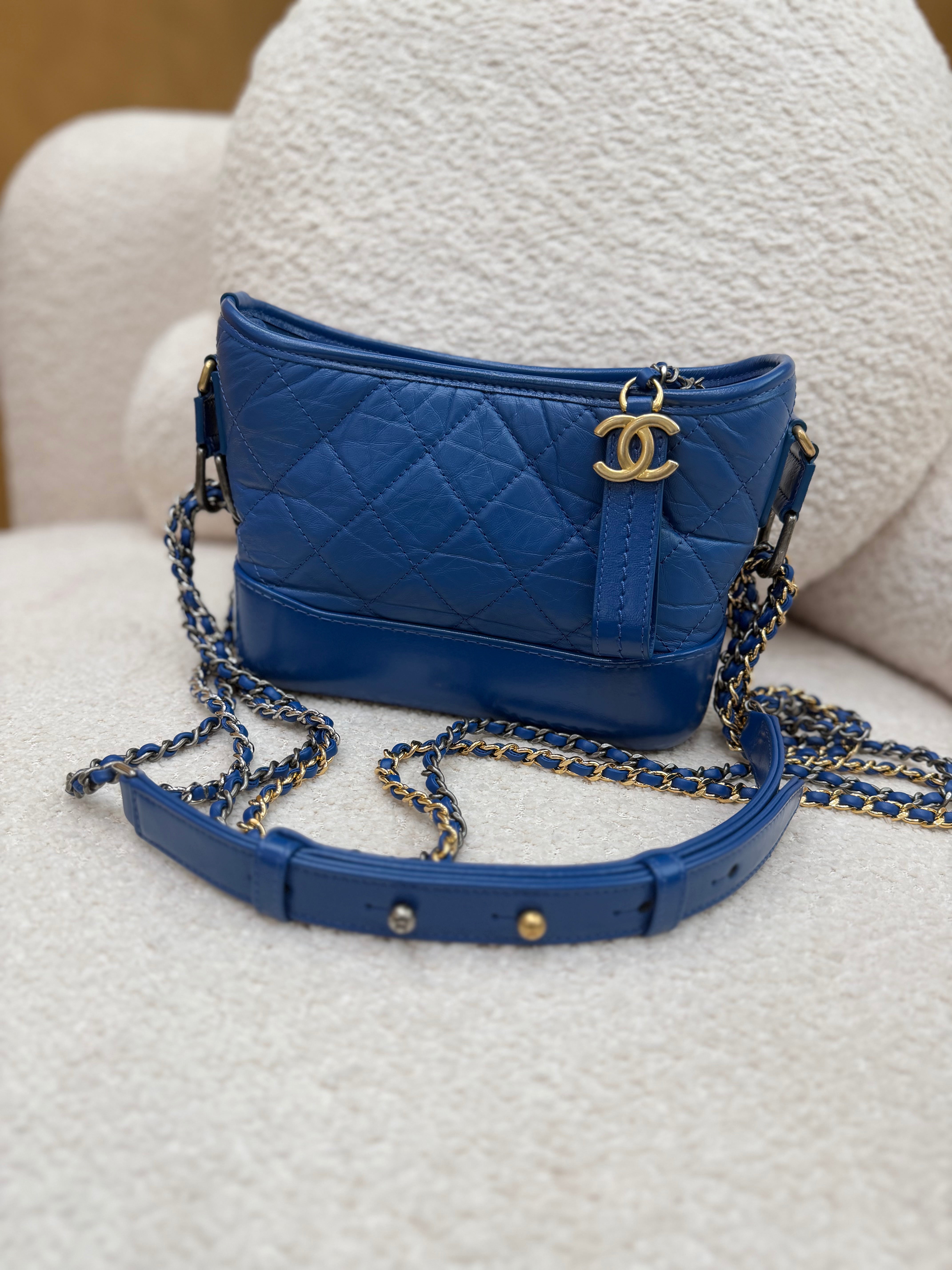 Chanel Blue Aged Quilted Calfskin Small Gabrielle Hobo Bag