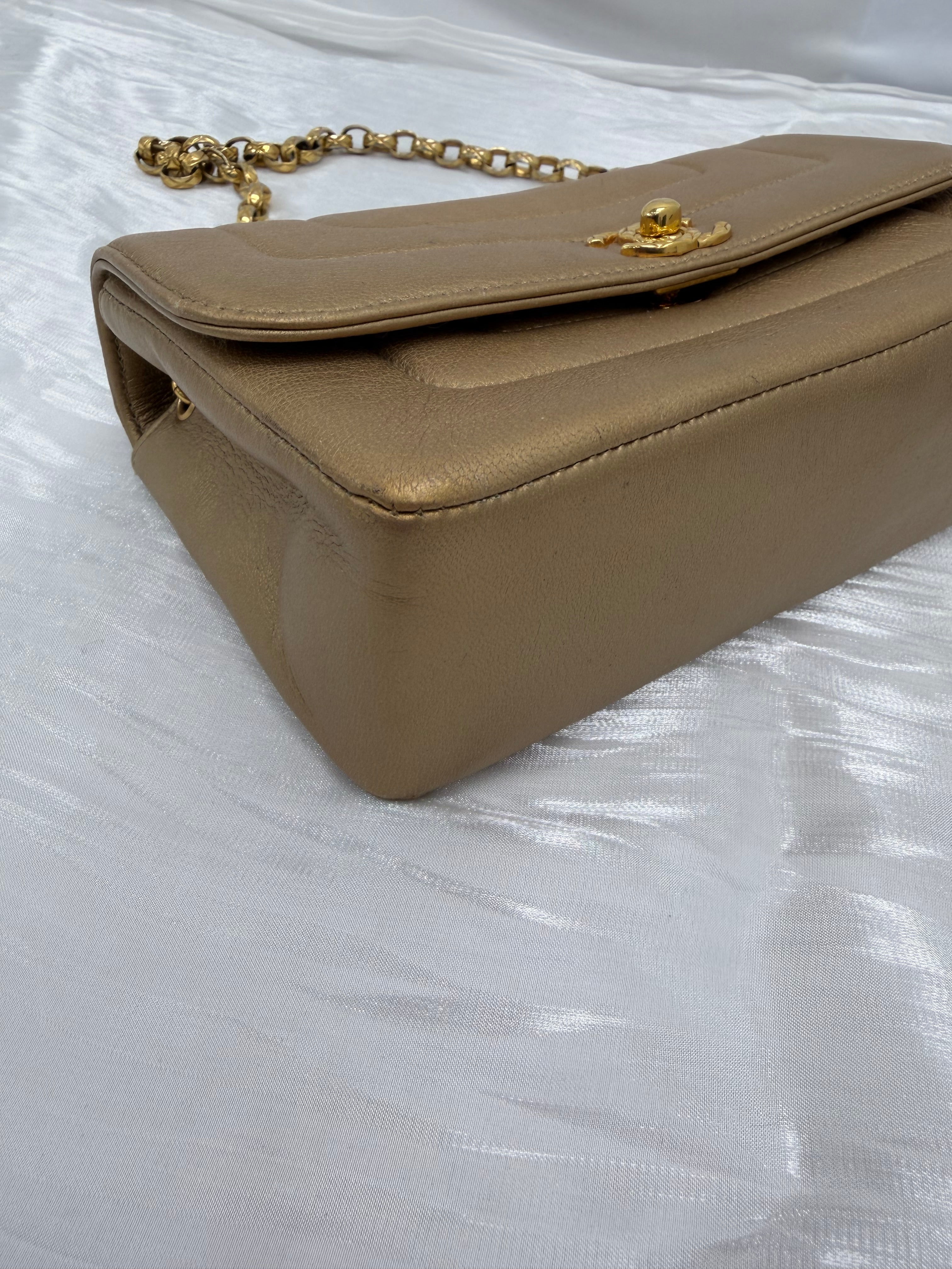 Chanel Metallic Gold Leather Mademoiselle Bijoux Chain Flap Bag