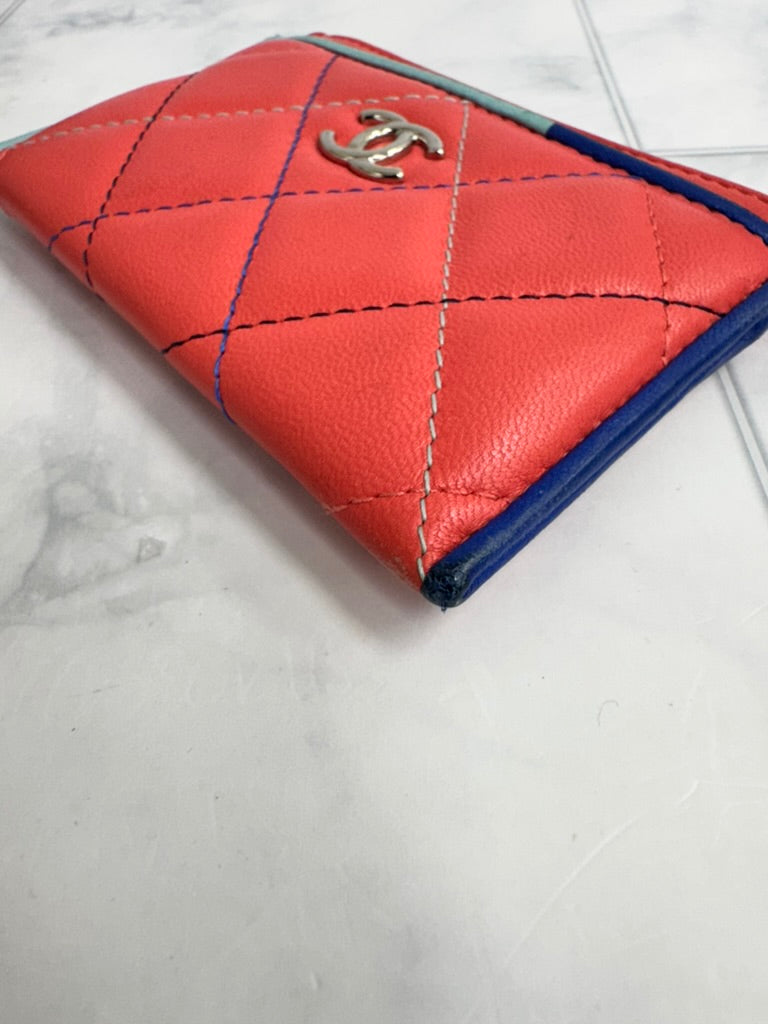 Chanel Coral Quilted Leather Card Case
