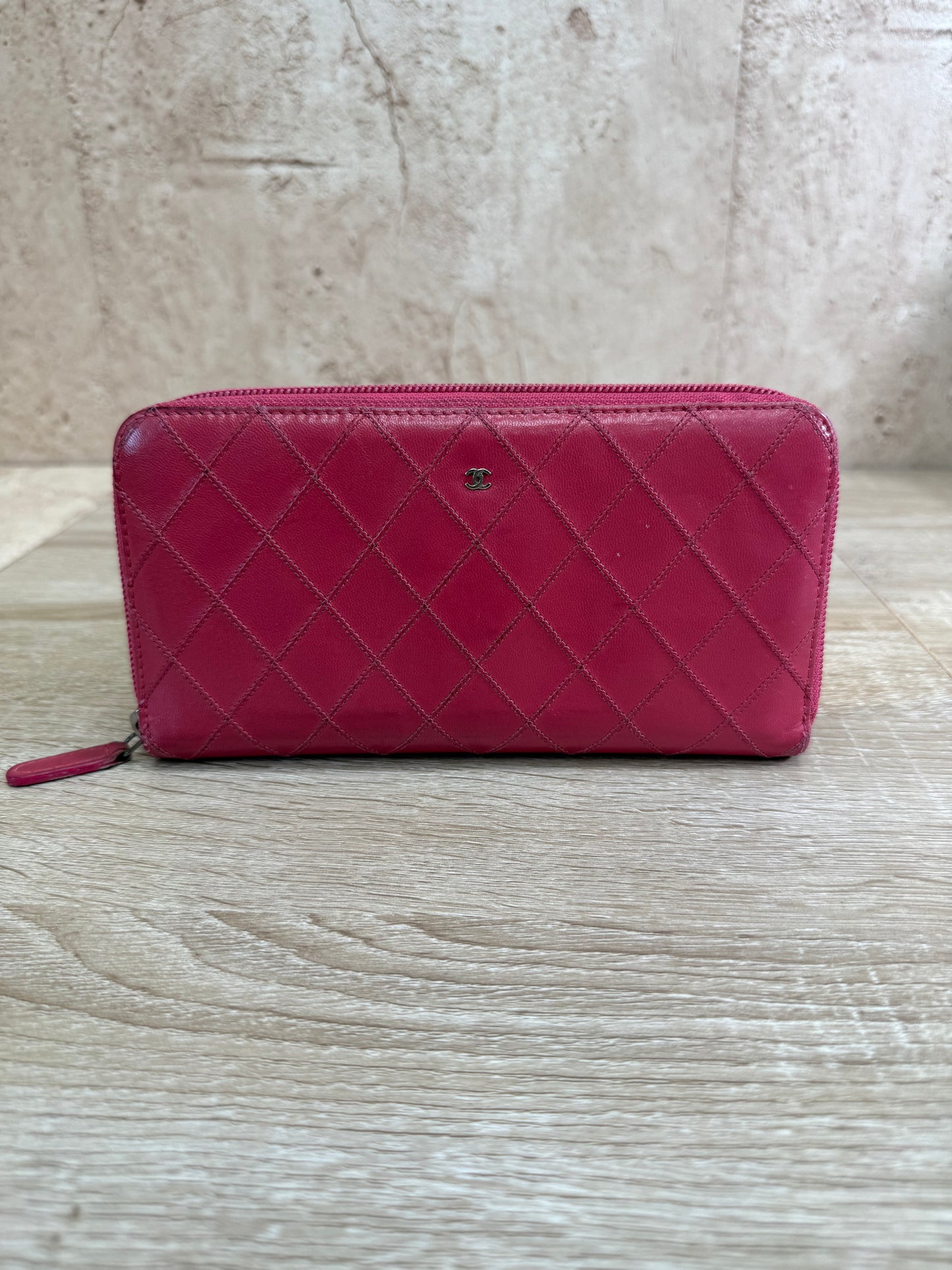 Chanel Pink Quilted Calfskin Zippy Long Wallet